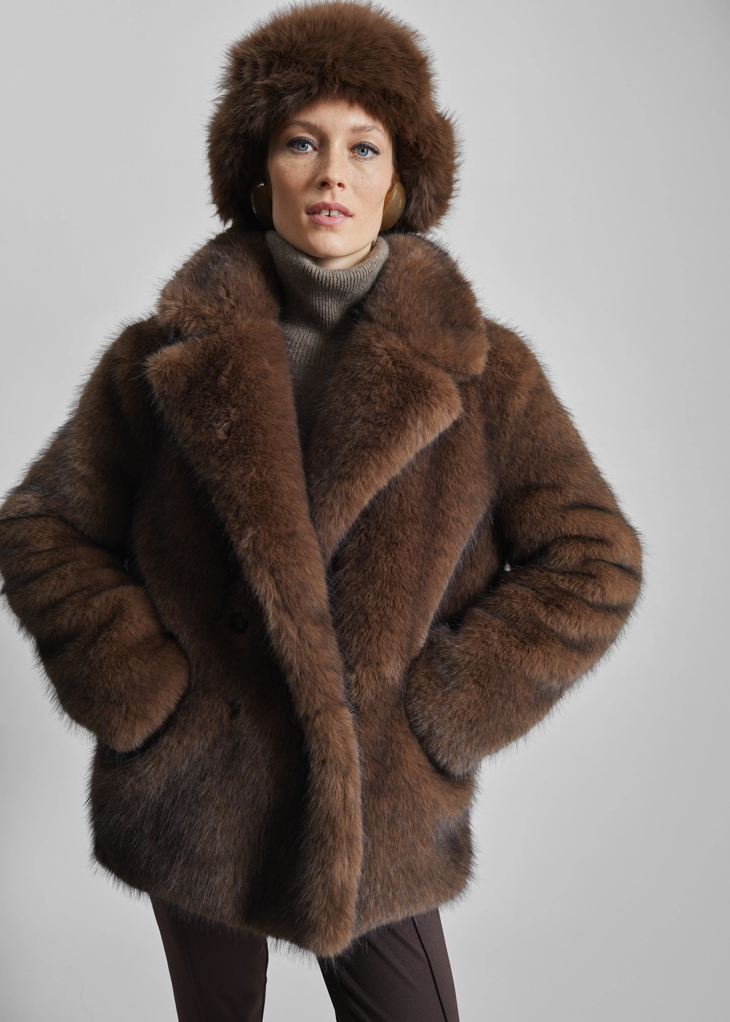 Adamello Faux Fur Short Coat - Brown - Image 5