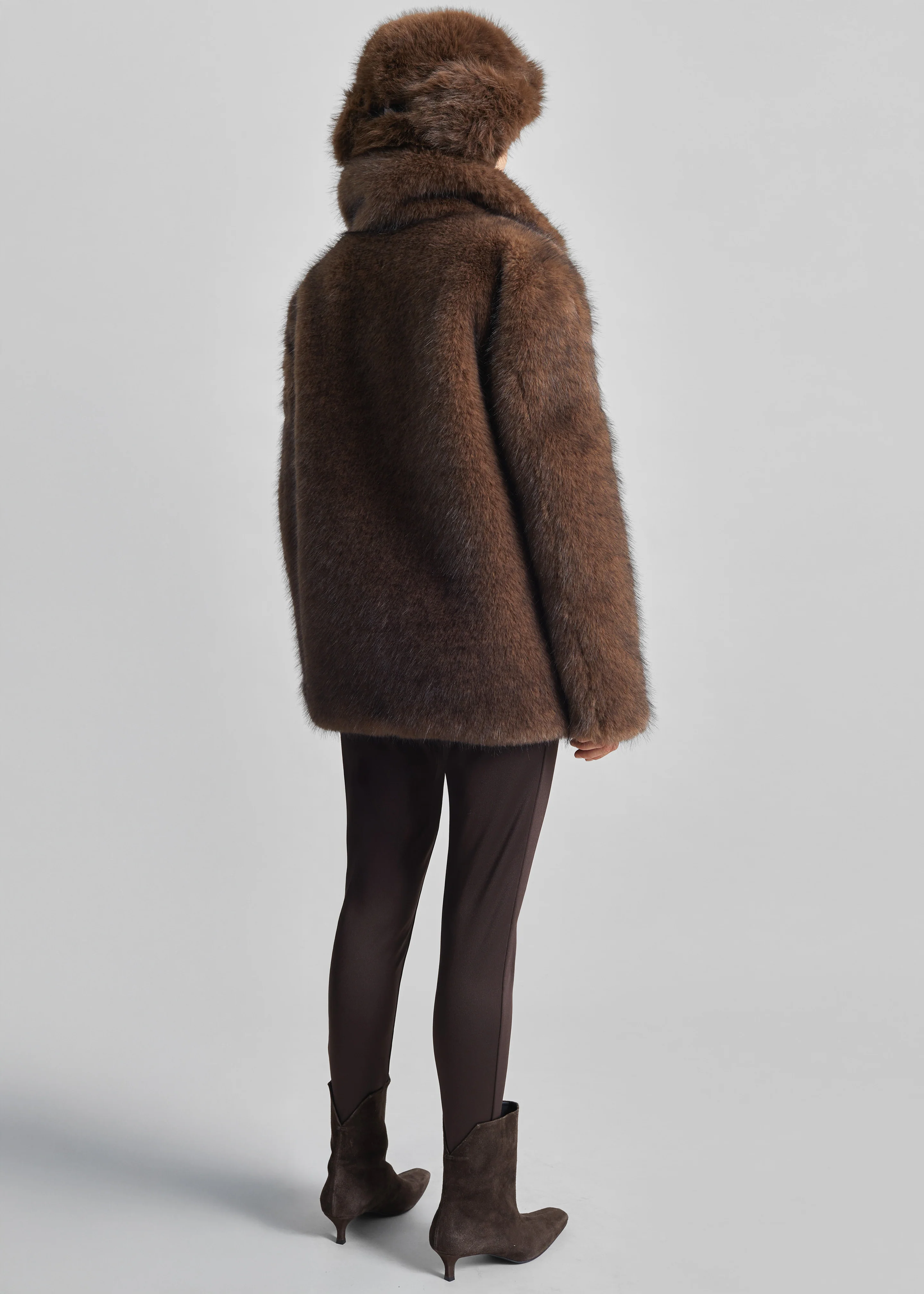 Adamello Faux Fur Short Coat - Brown - Image 9