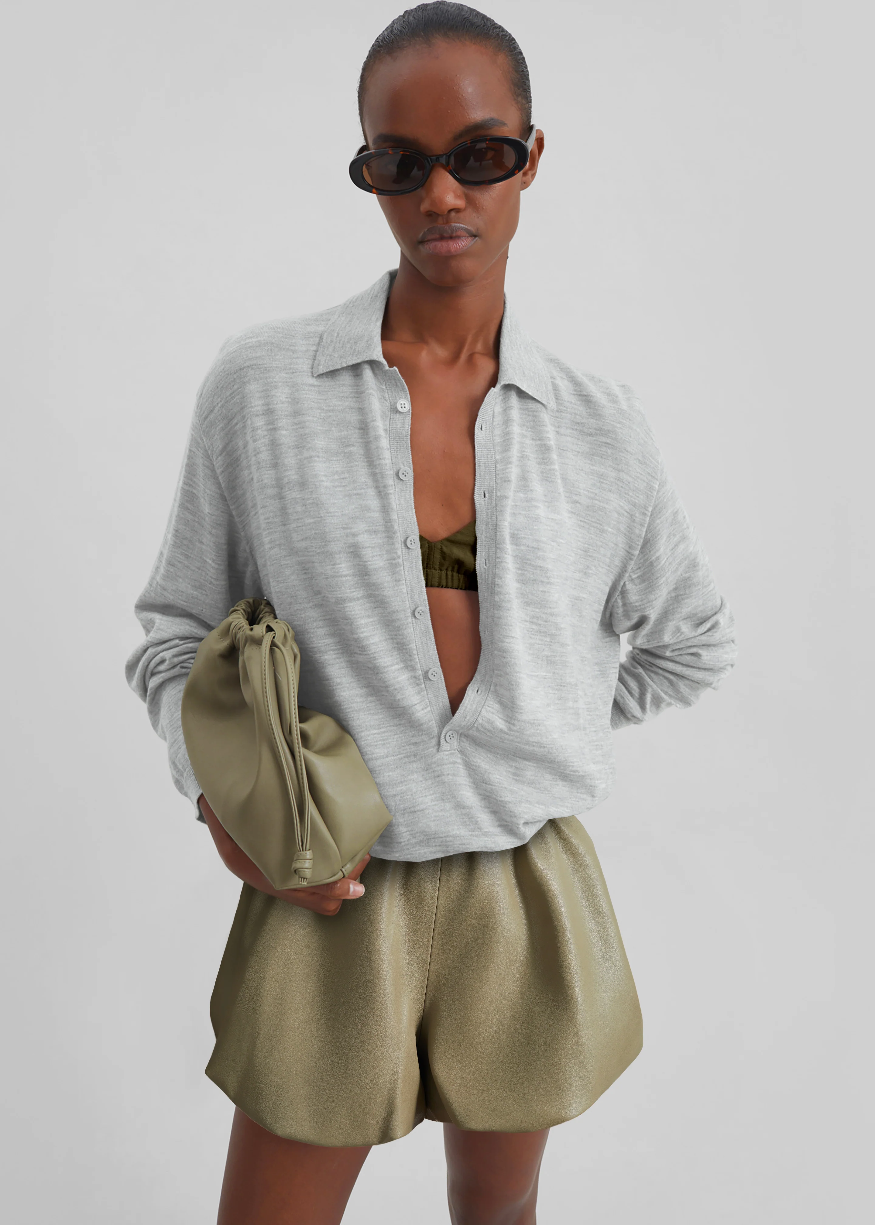Alina Faux Leather Bubble Hem Shorts - Sage