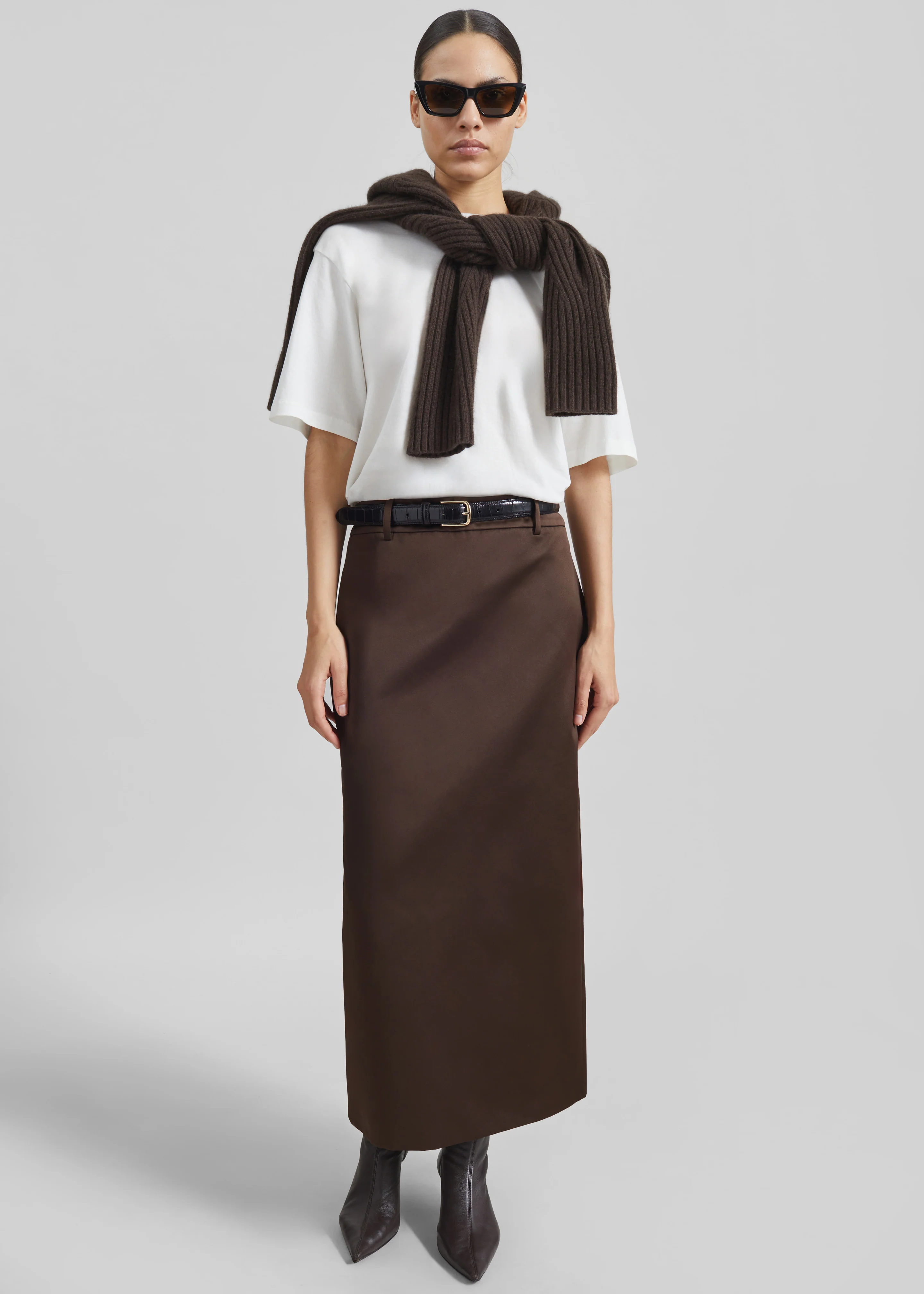 Alrose Satin Midi Skirt - Brown
