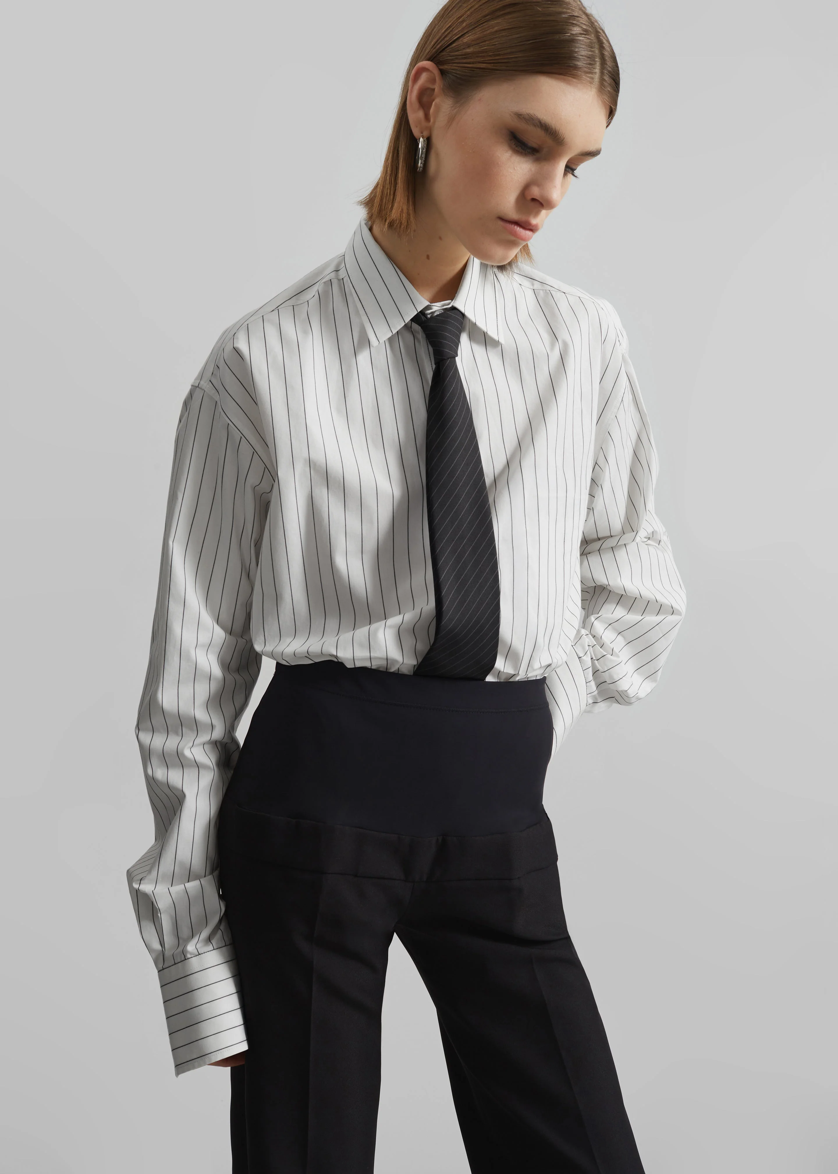 Anvers Striped Cotton Button Up Shirt - White/Black Stripe