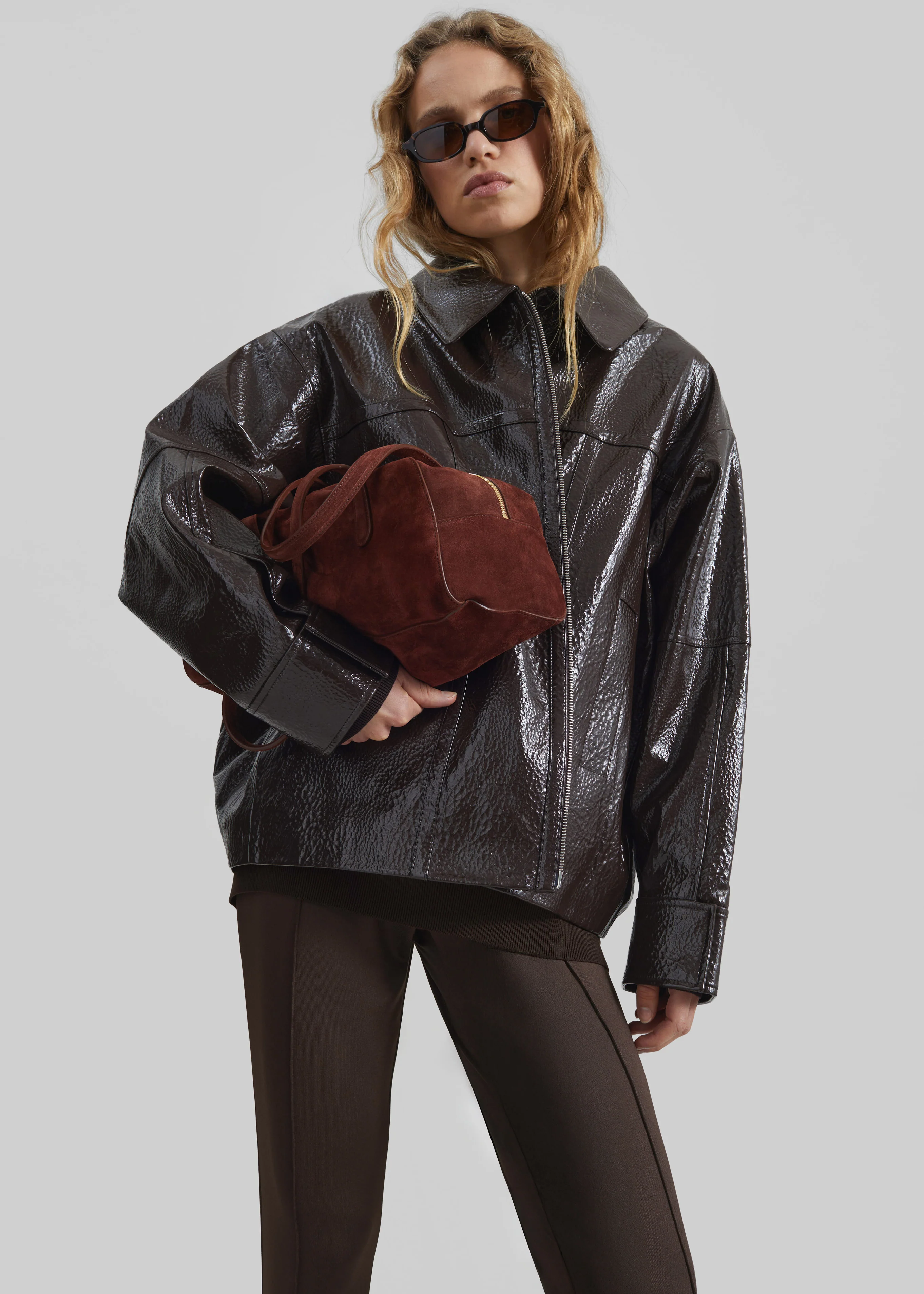 Arbor Crackled Faux Leather Jacket - Brown