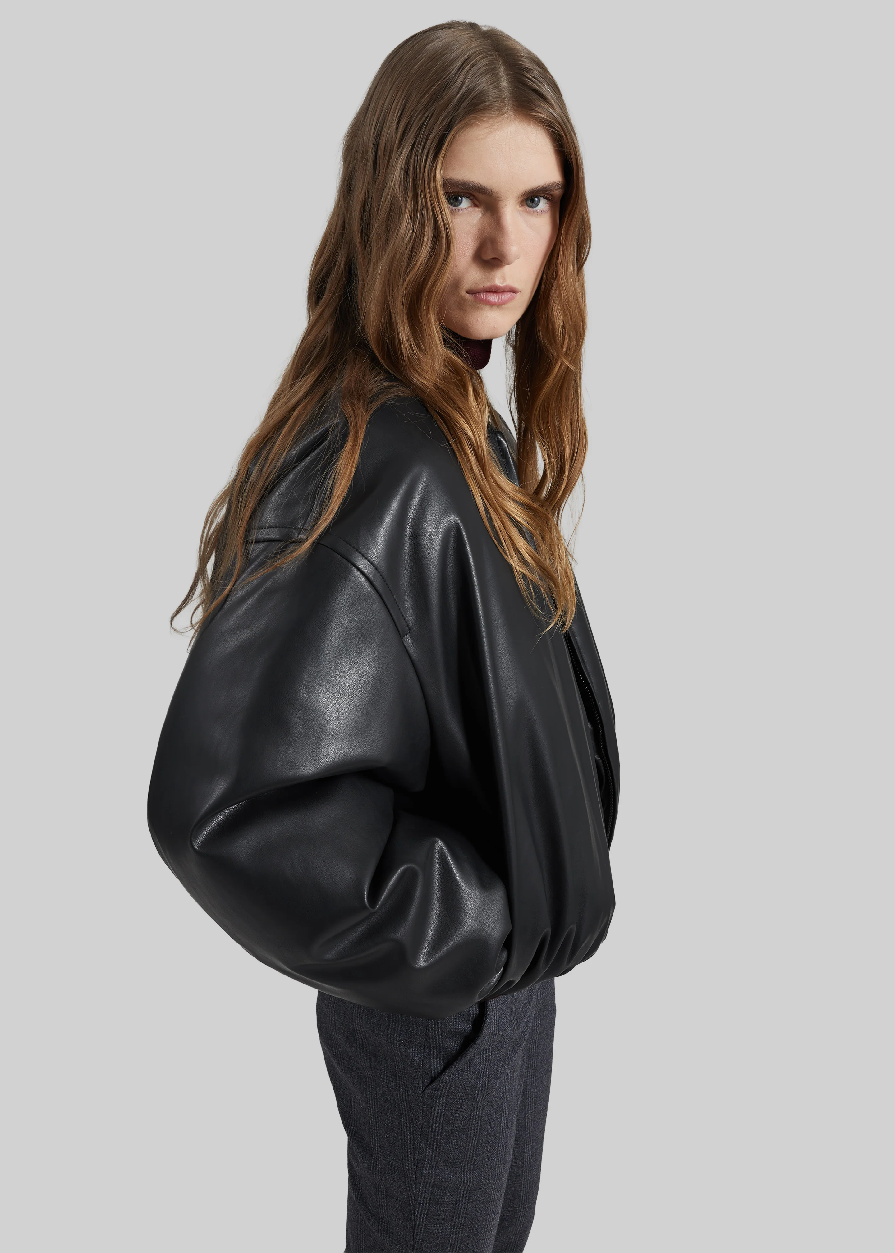 Arolla Faux Leather Draped Jacket - Black - Image 2