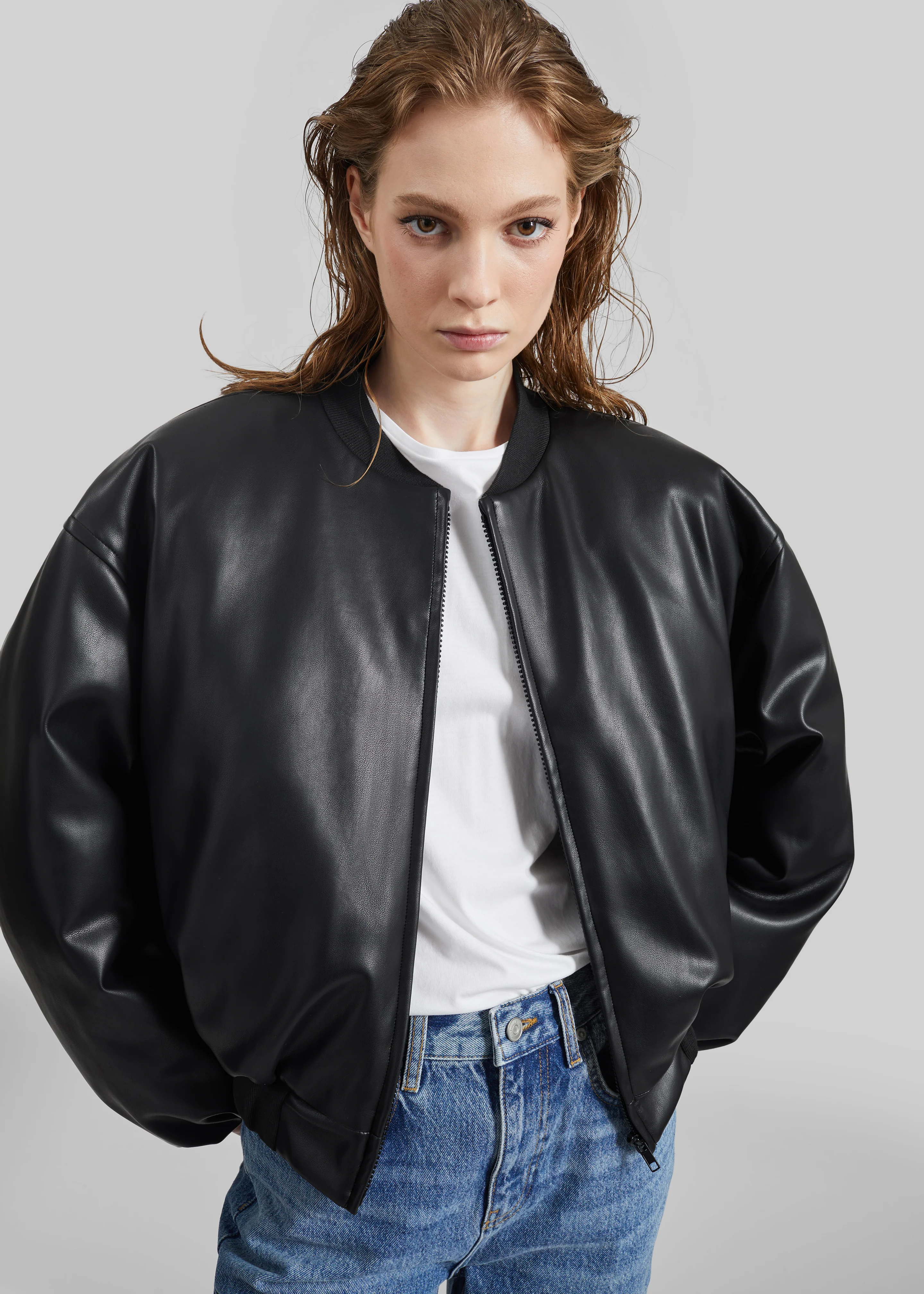 Arolla Faux Leather Draped Jacket - Black - Image 8