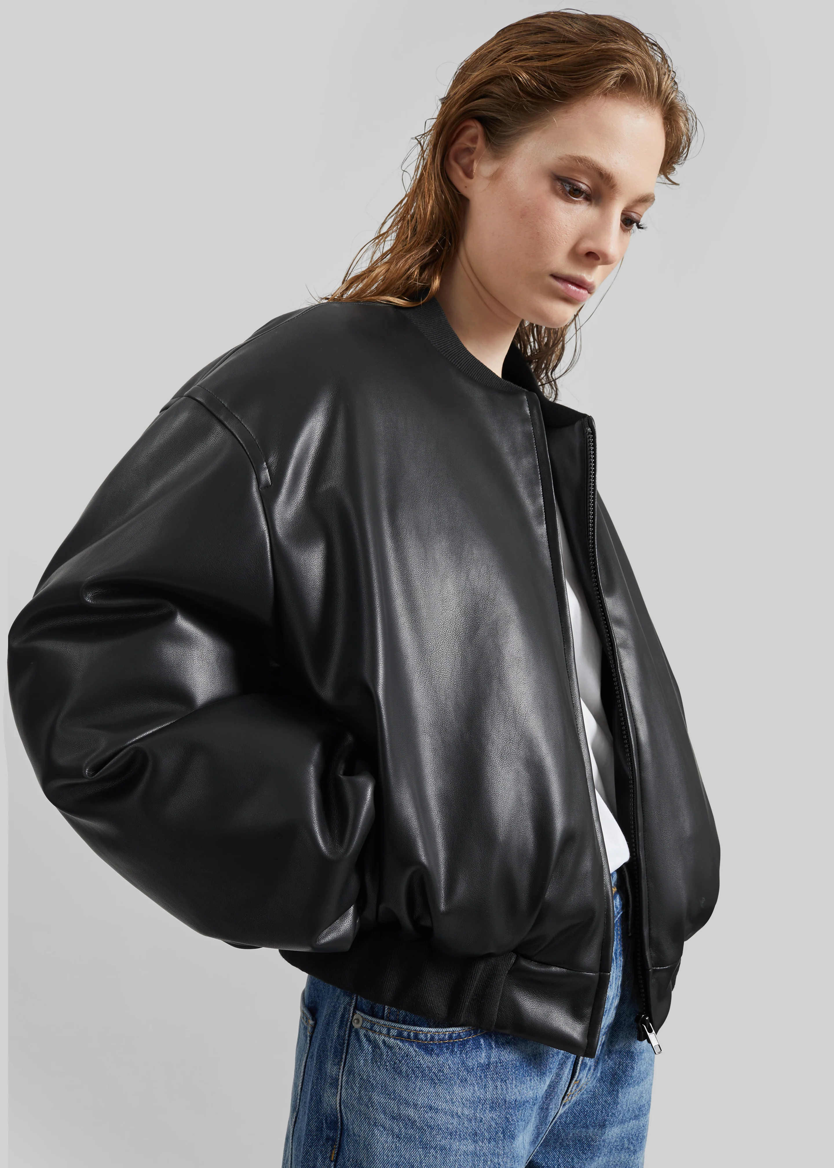 Arolla Faux Leather Draped Jacket - Black - Image 9