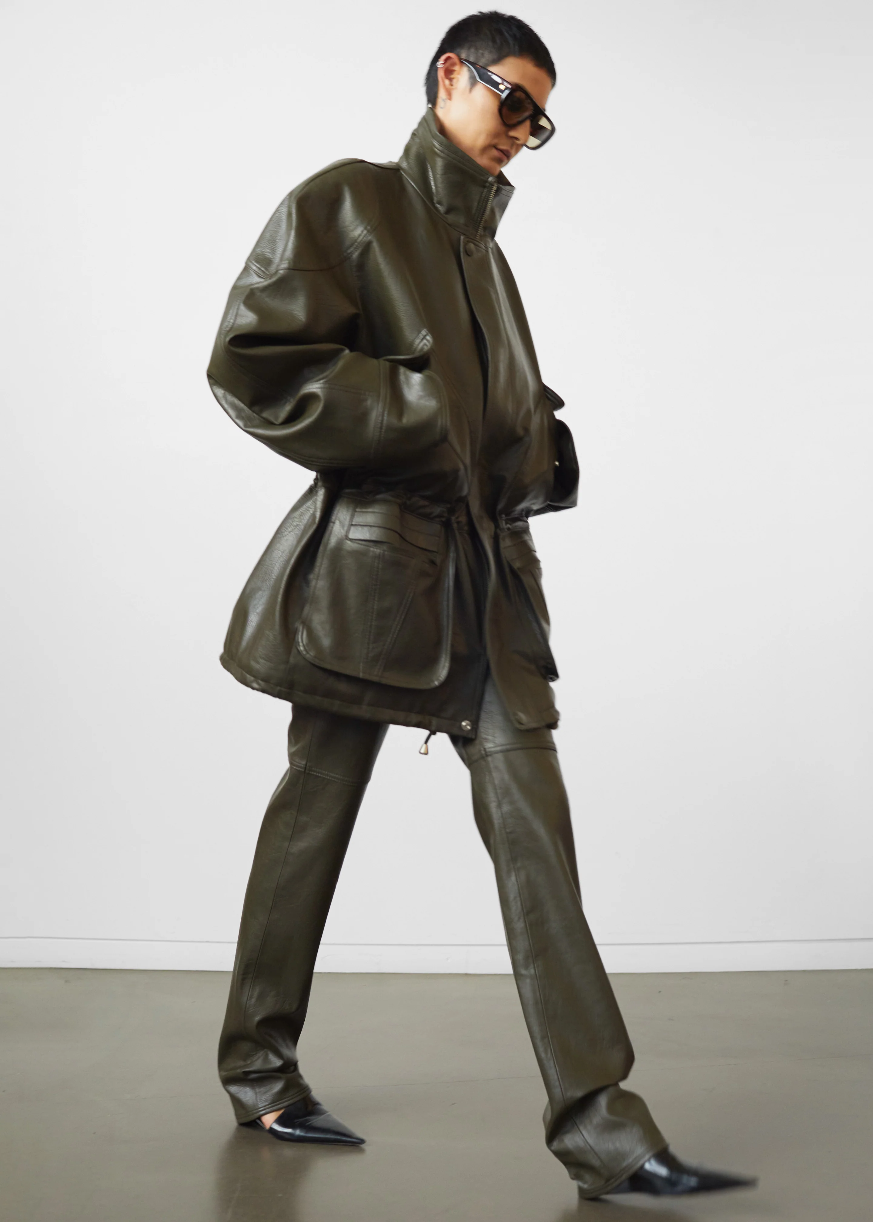 Ascona Faux Leather Jacket - Dark Olive