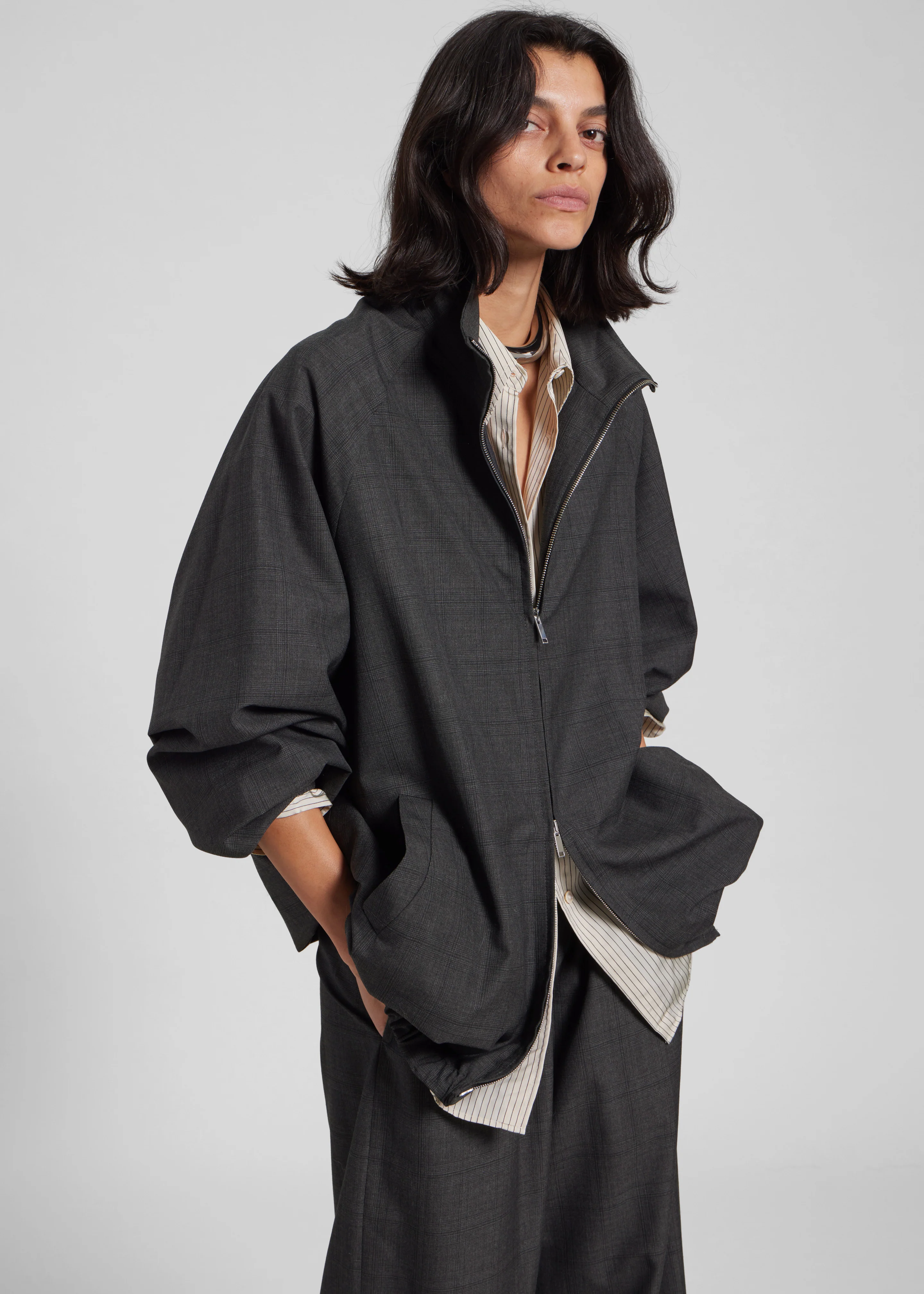 Baxter Plaid Track Jacket - Dark Grey