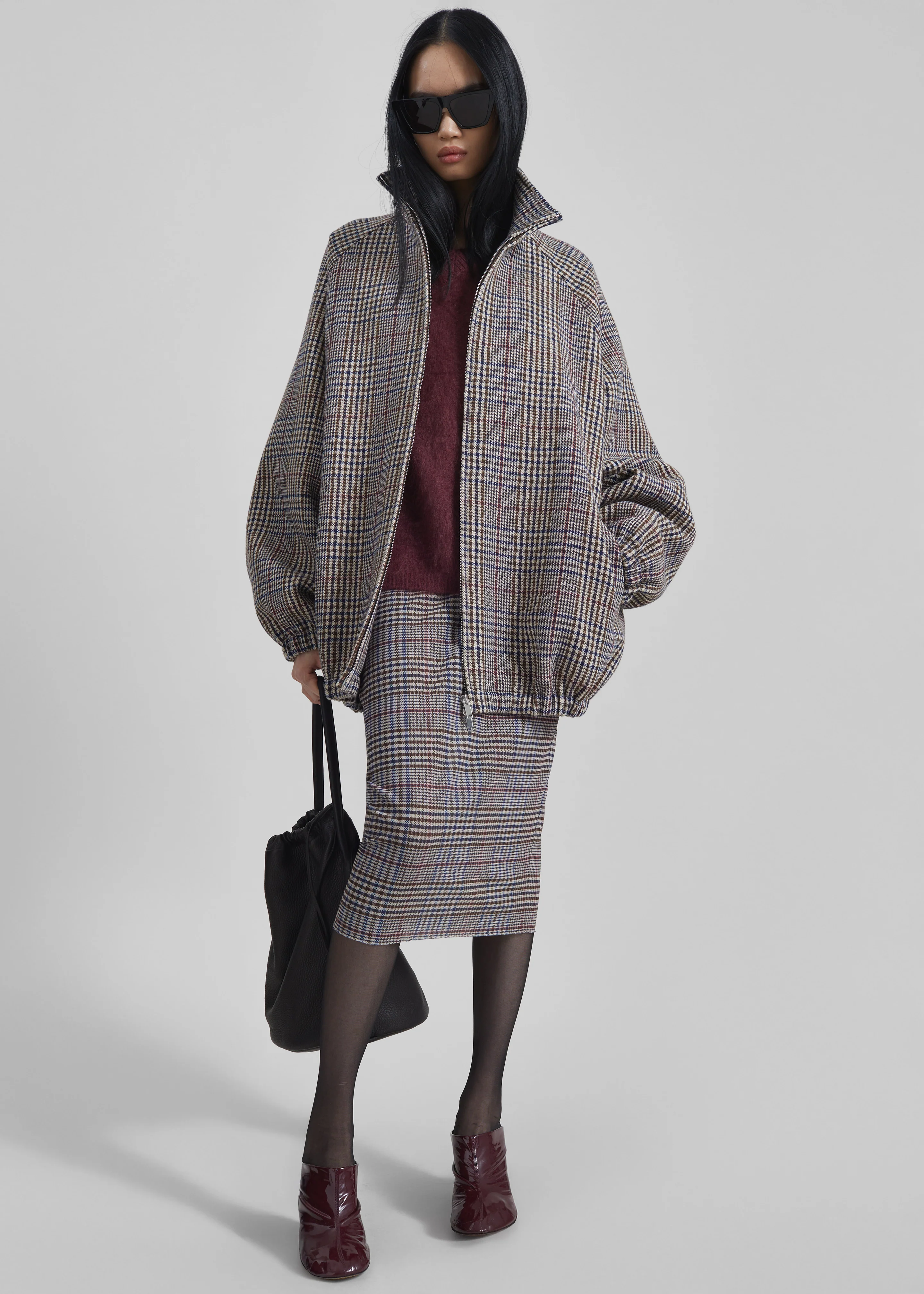 Baxter Wool Track Jacket - Beige Glen Plaid