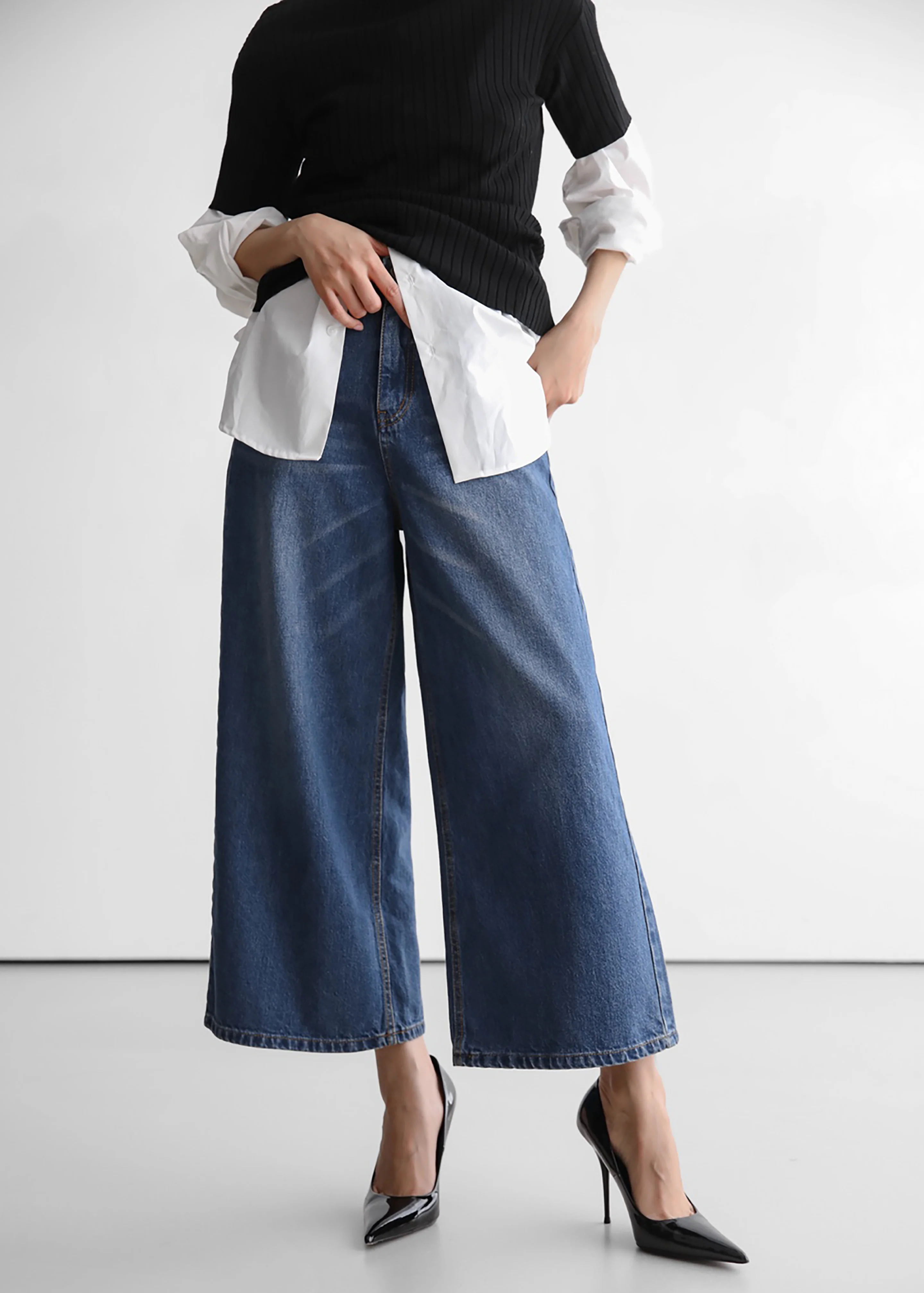 Besdon Denim Culottes - Medium Wash - Image 2