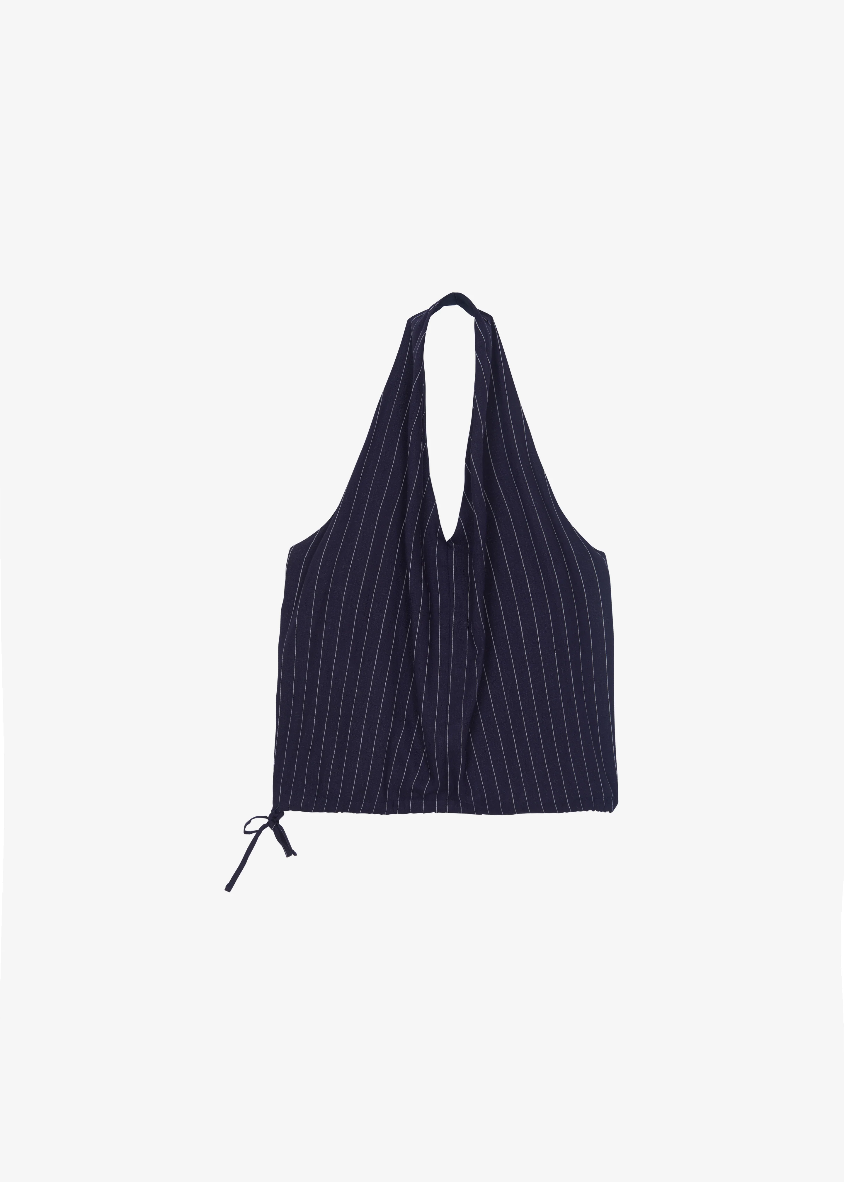 Branton Drawstring Halter Top - Navy/White Pinstripe - Image 12