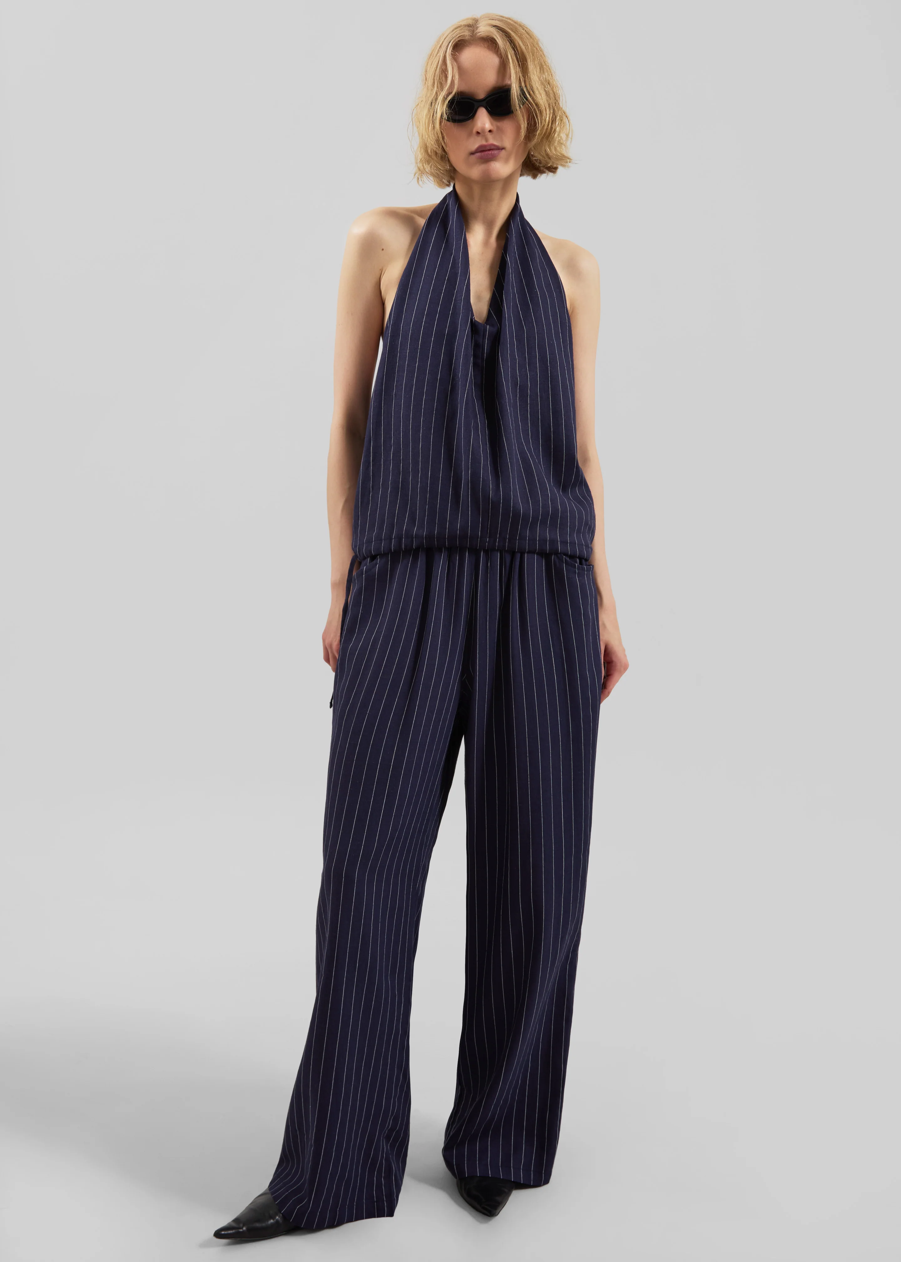 Branton Drawstring Halter Top - Navy/White Pinstripe - Image 5