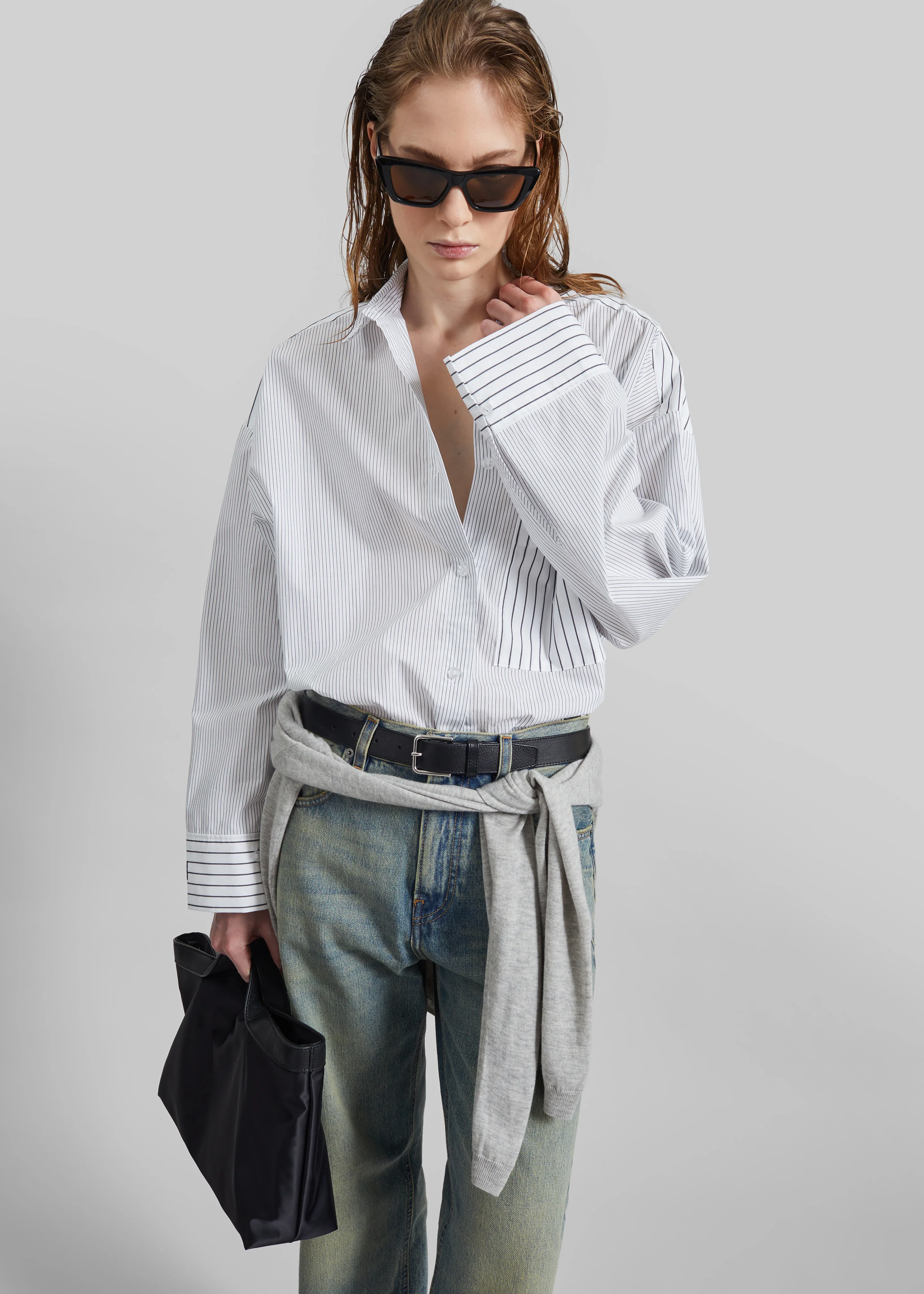 By Malene Birger Derris Shirt - White/Black Mix Stripe - Image 10