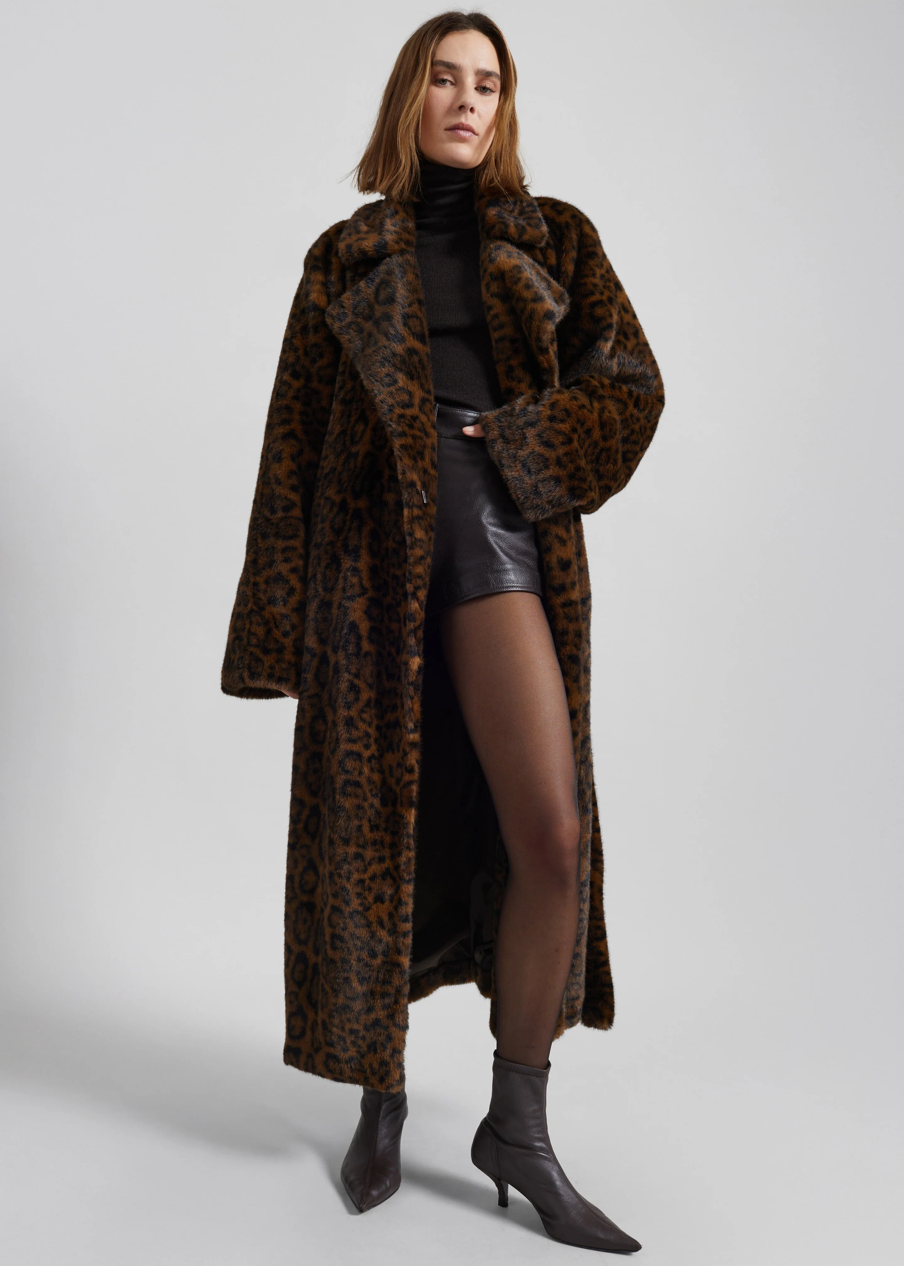 Cadence Faux Fur Long Coat - Leopard Brown - Image 6