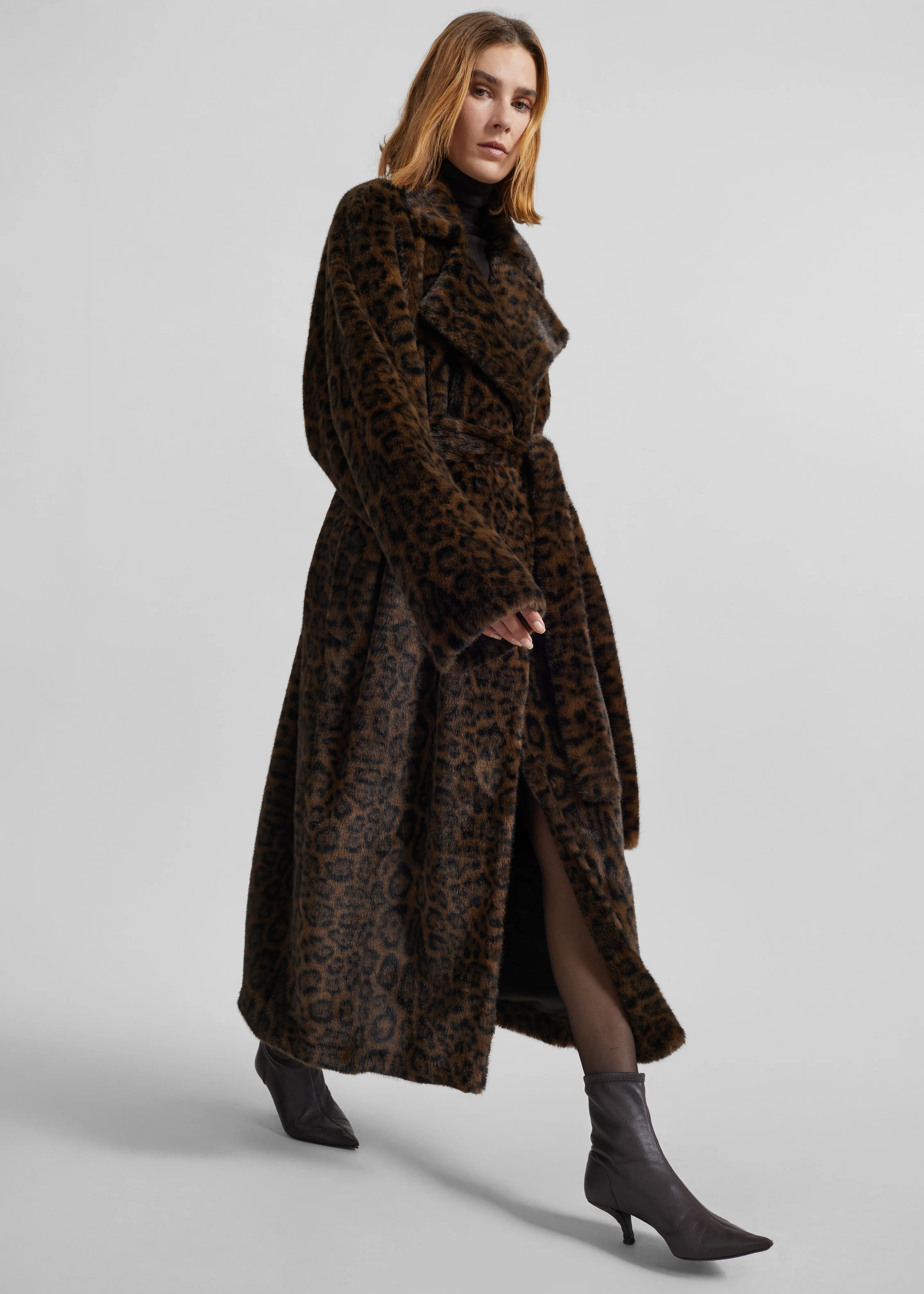 Cadence Faux Fur Long Coat - Leopard Brown - Image 8
