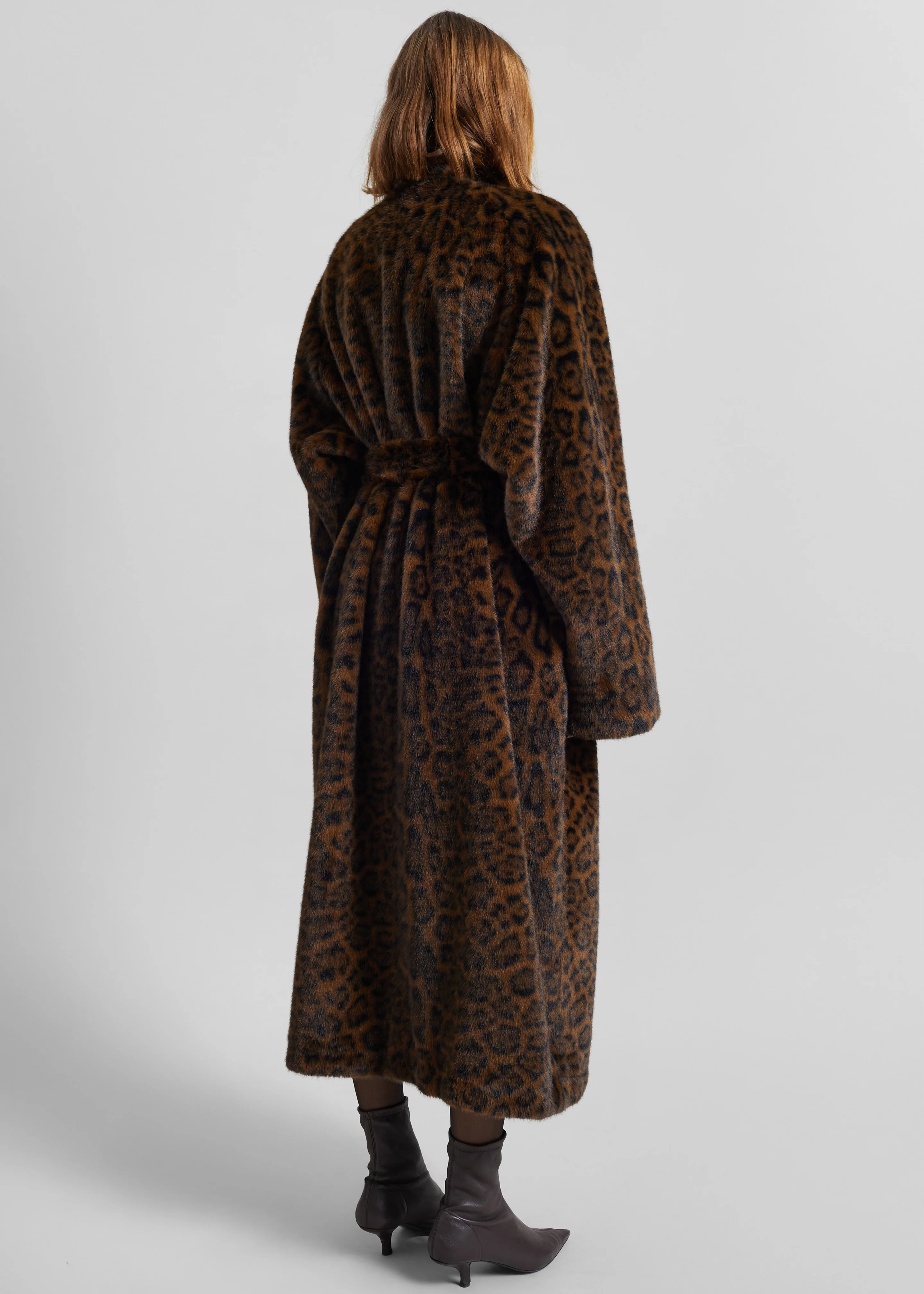 Cadence Faux Fur Long Coat - Leopard Brown - Image 9