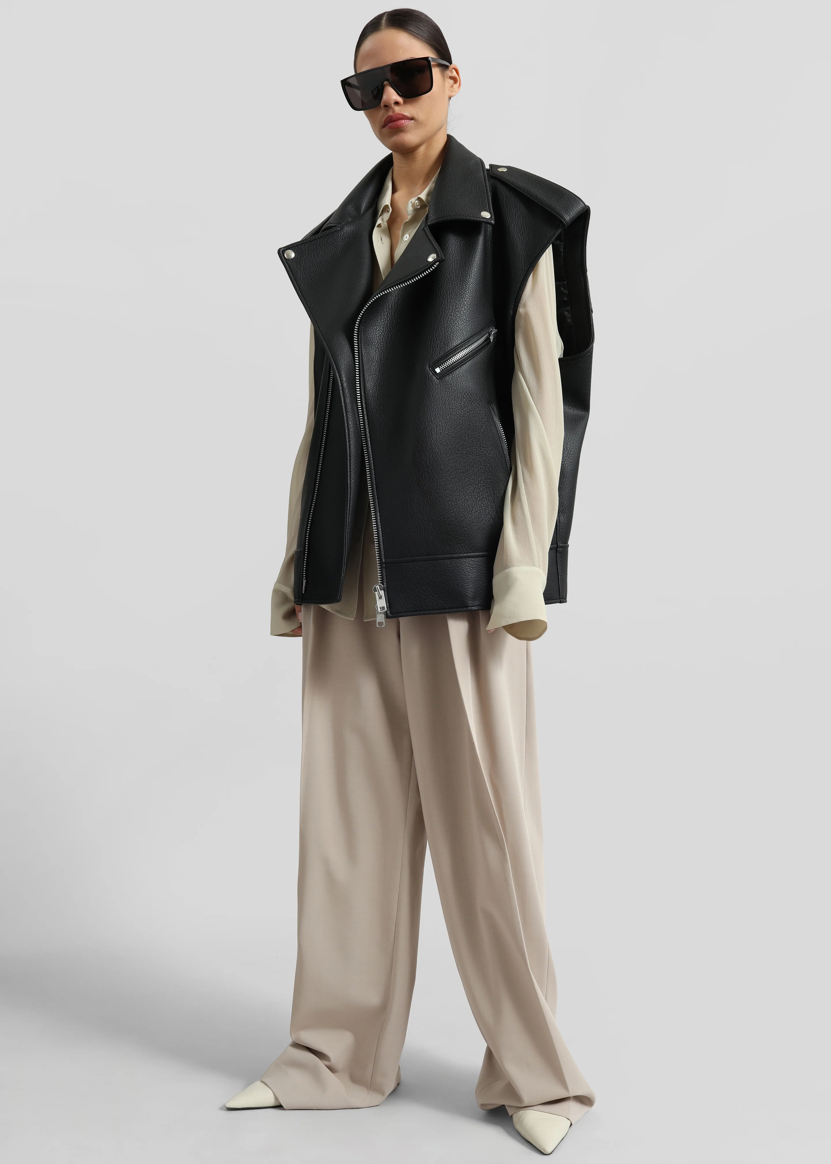 Chicago Oversized Biker Vest - Black - Image 9