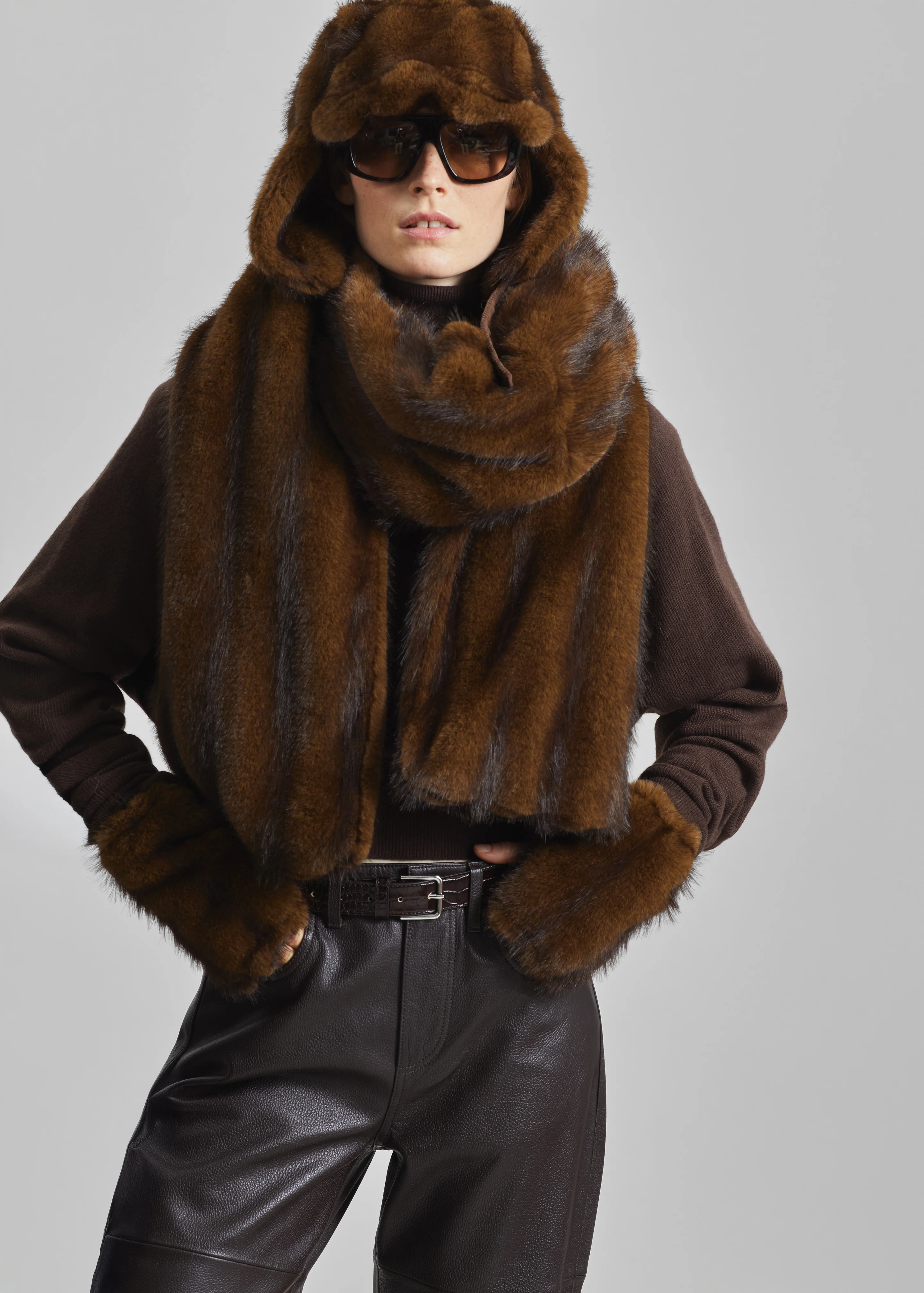 Ciasa Faux Fur Scarf - Brown - Image 2
