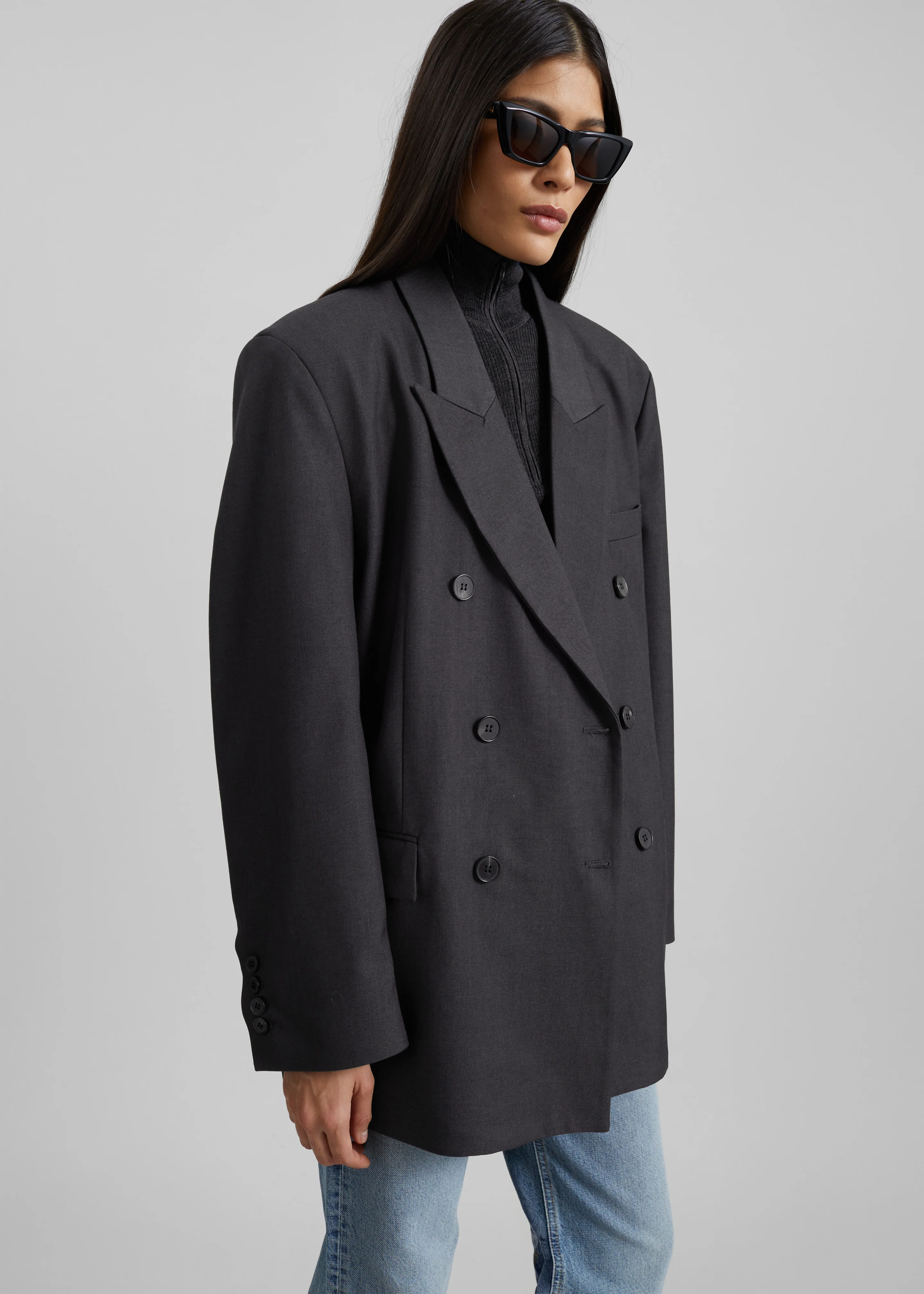 Daroca Double-Breasted Blazer - Charcoal