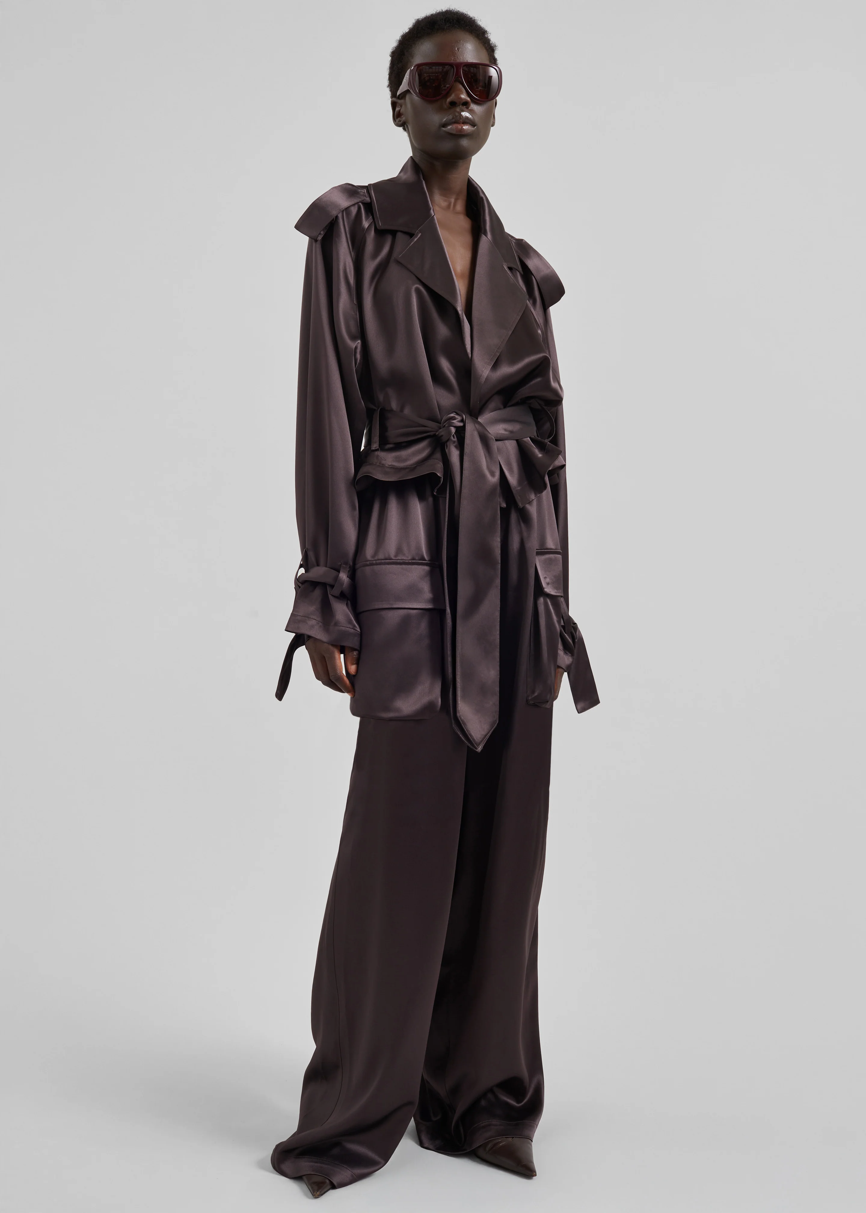 Delny Satin Cargo Pants - Dark Brown
