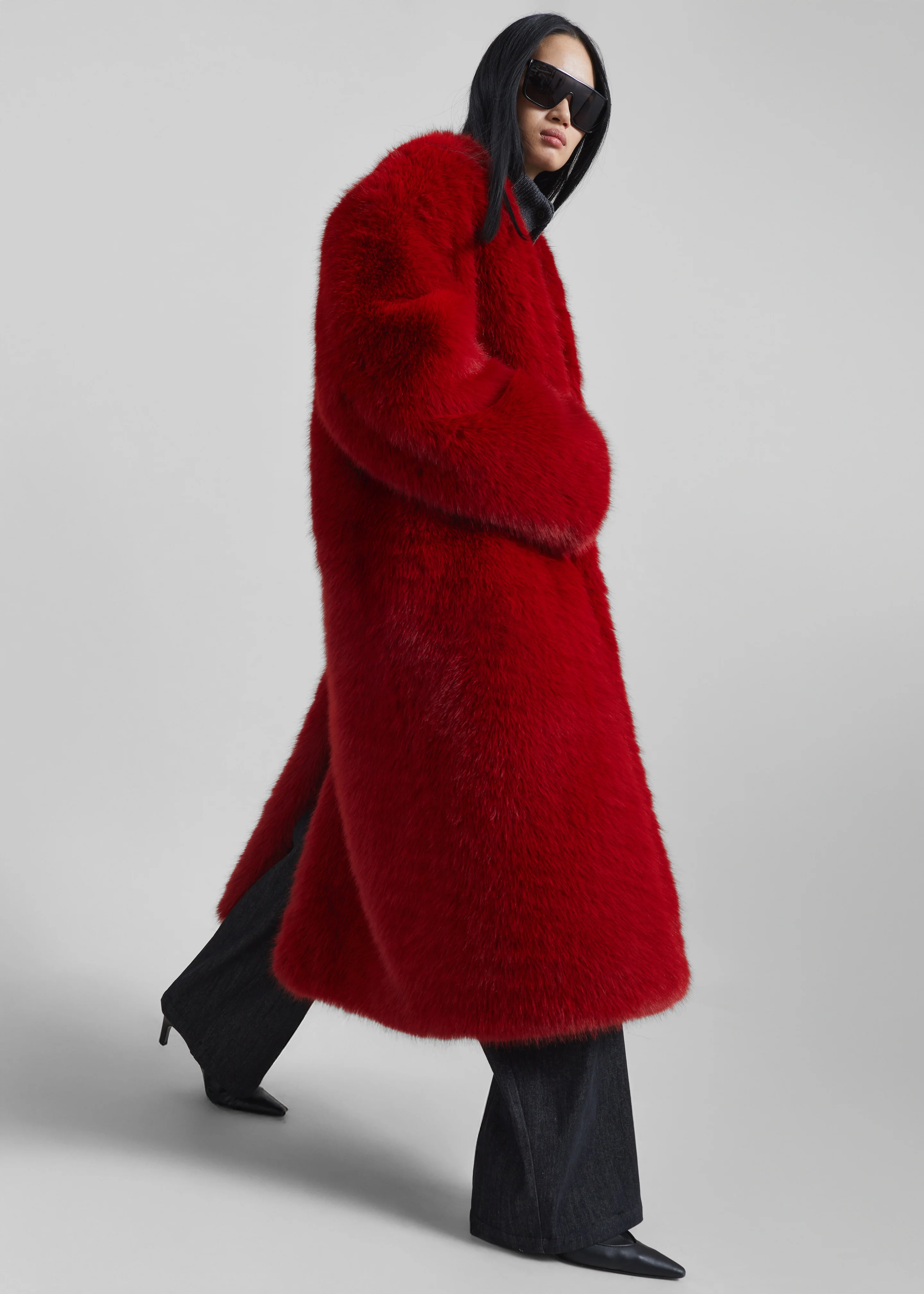 Destiny Padded Faux Fur Coat - Red - Image 2
