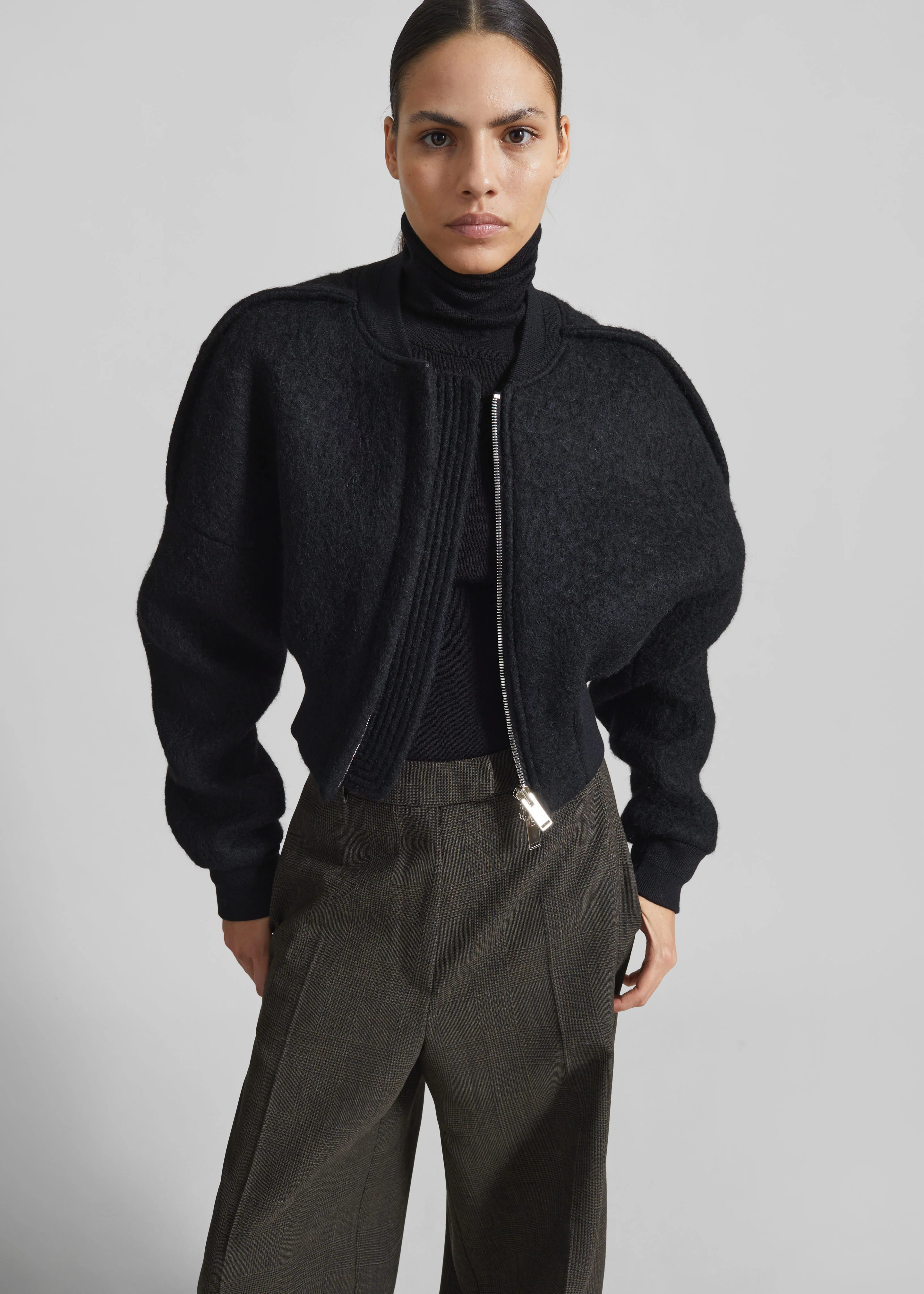 Dimaro Wool Cropped Bomber Jacket - Black