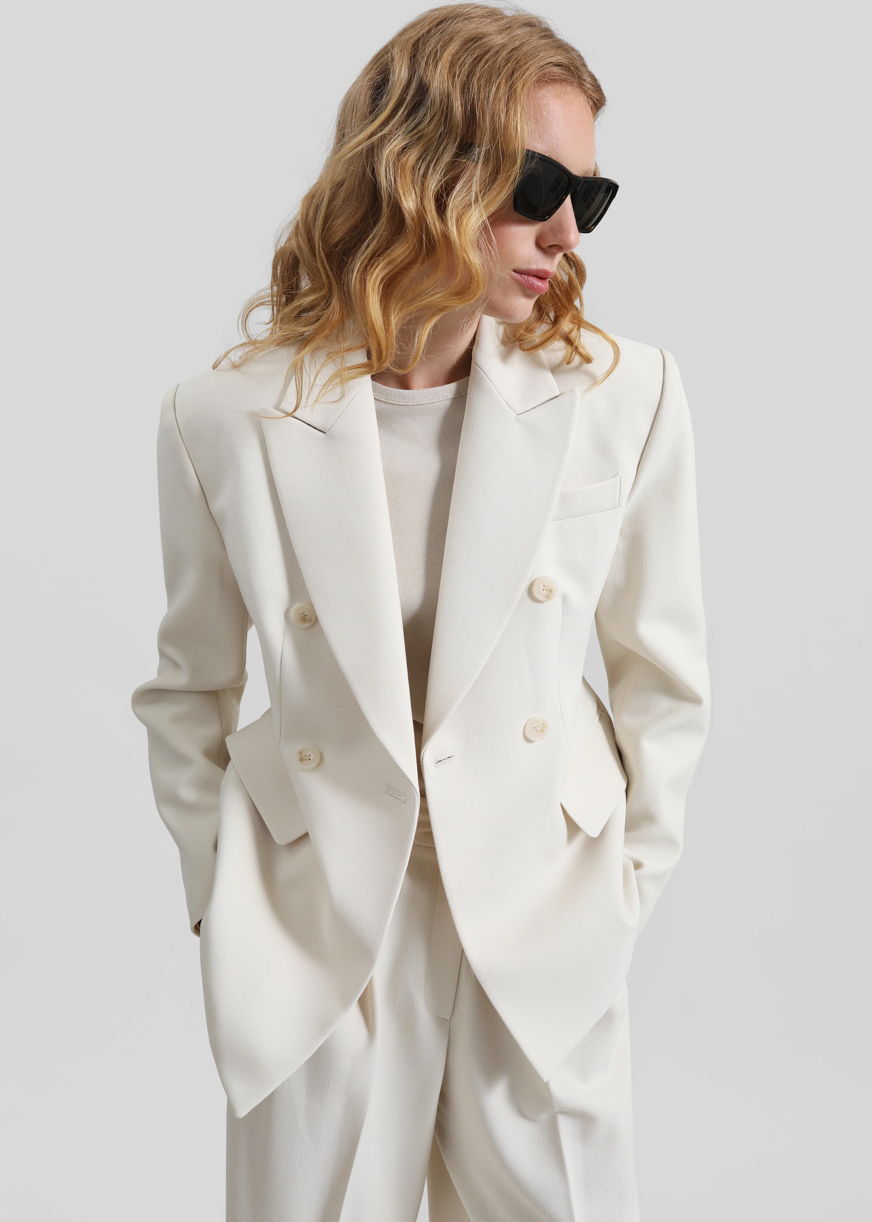 Dina Double Breasted Blazer - Cream - Image 5