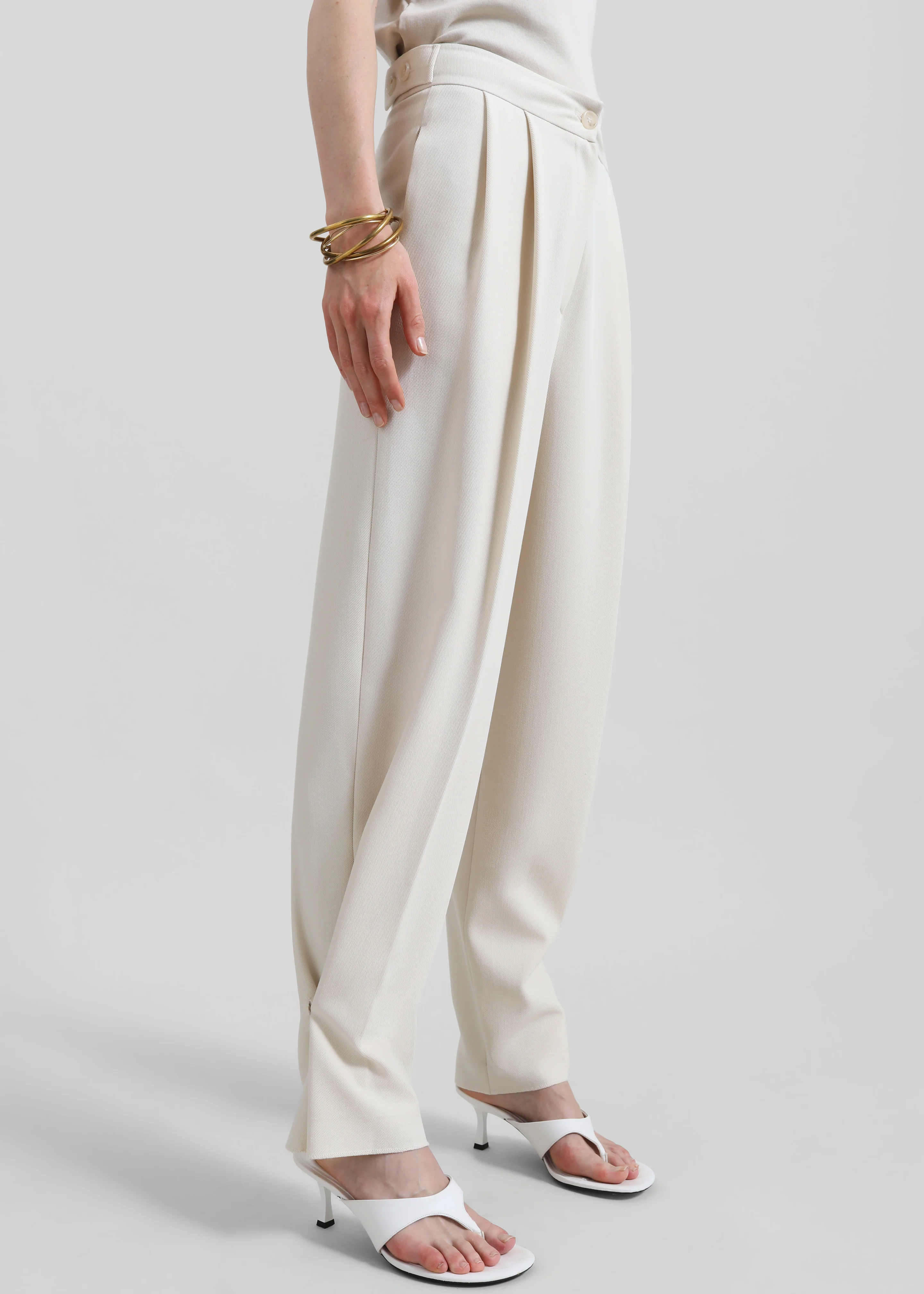 Dina Pleated Trousers - Cream - Image 3