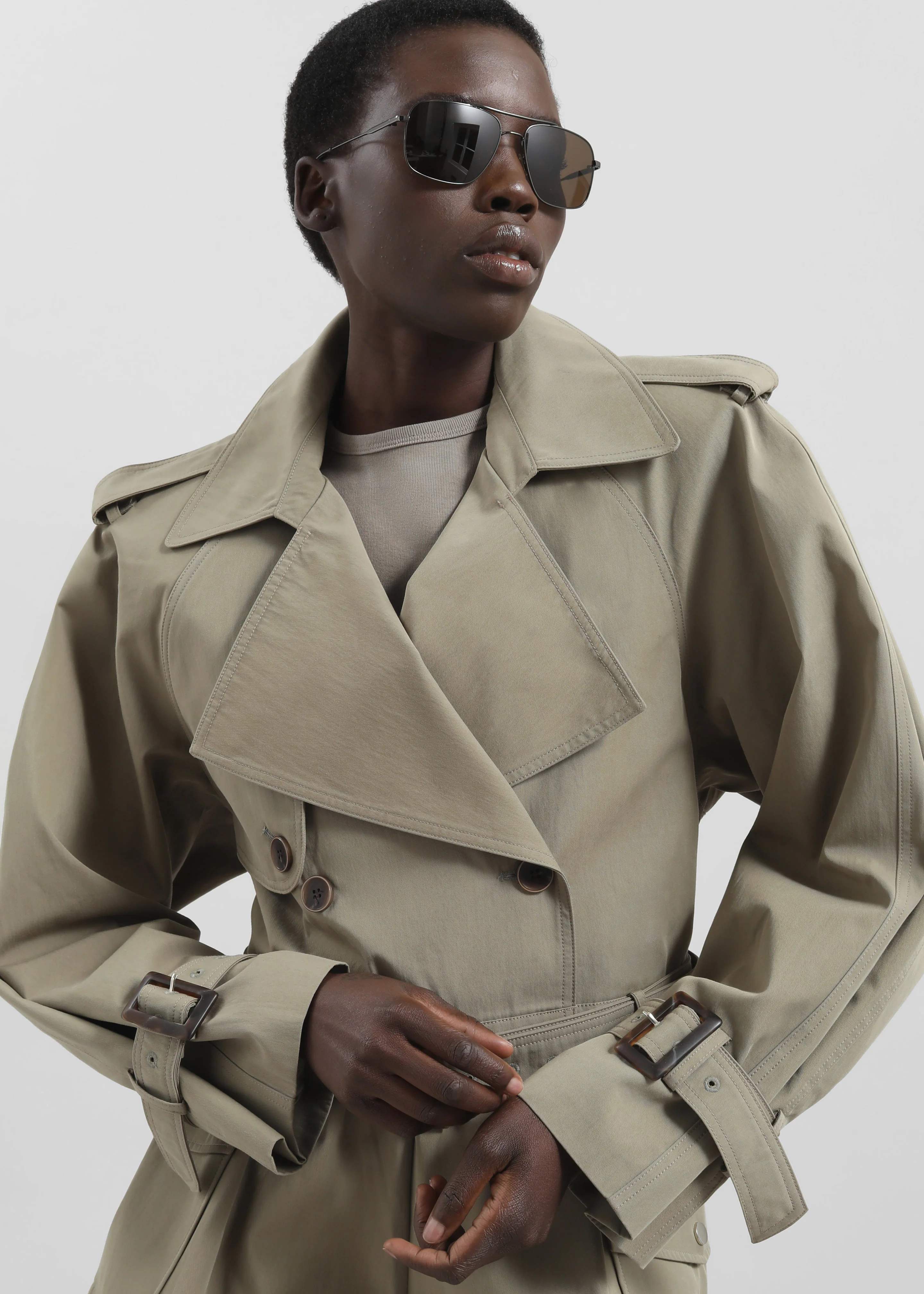 Disley Cropped Trench - Pale Olive - Image 6