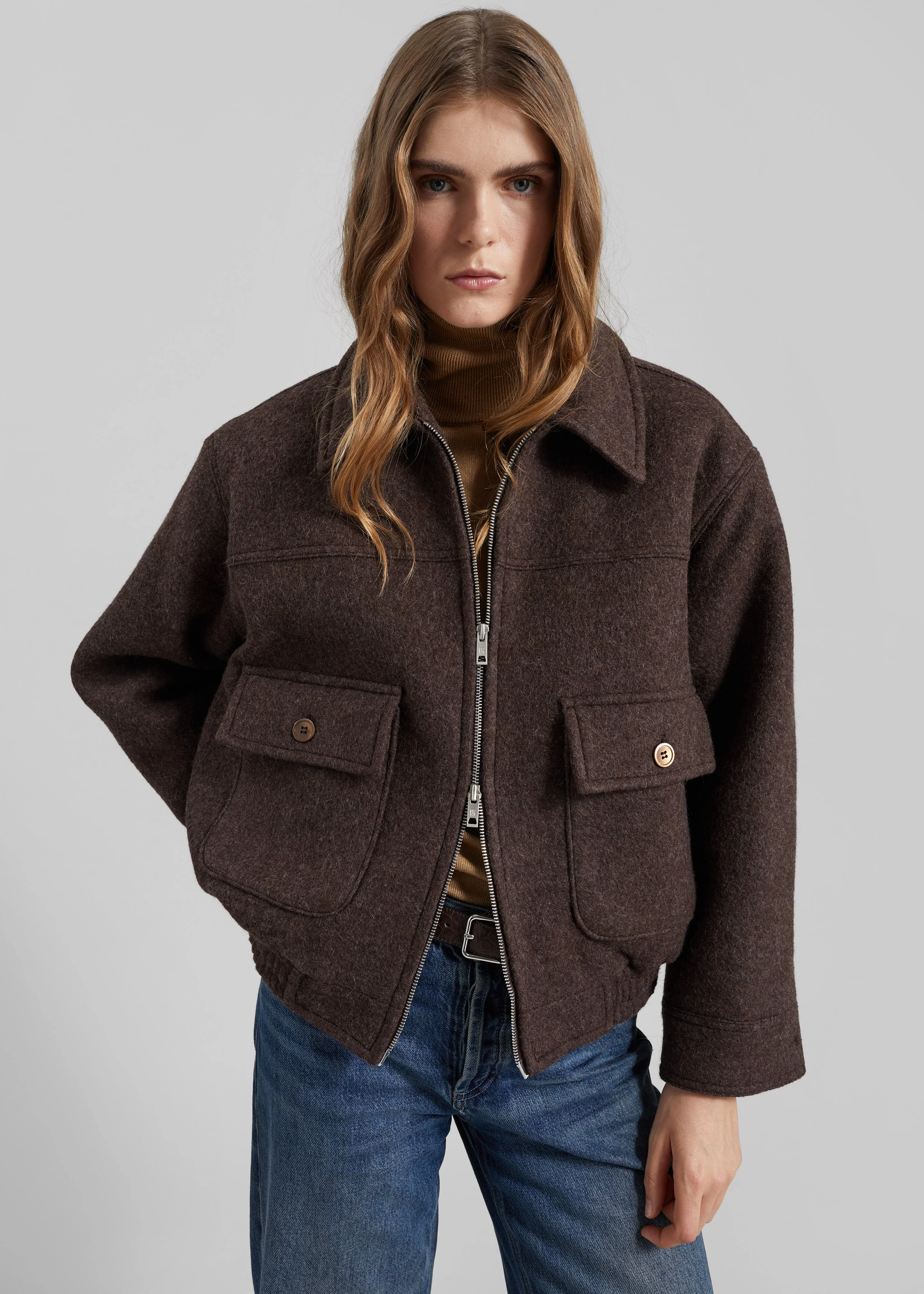 Elmont Brushed Wool Quilted Jacket - Brown - Image 2