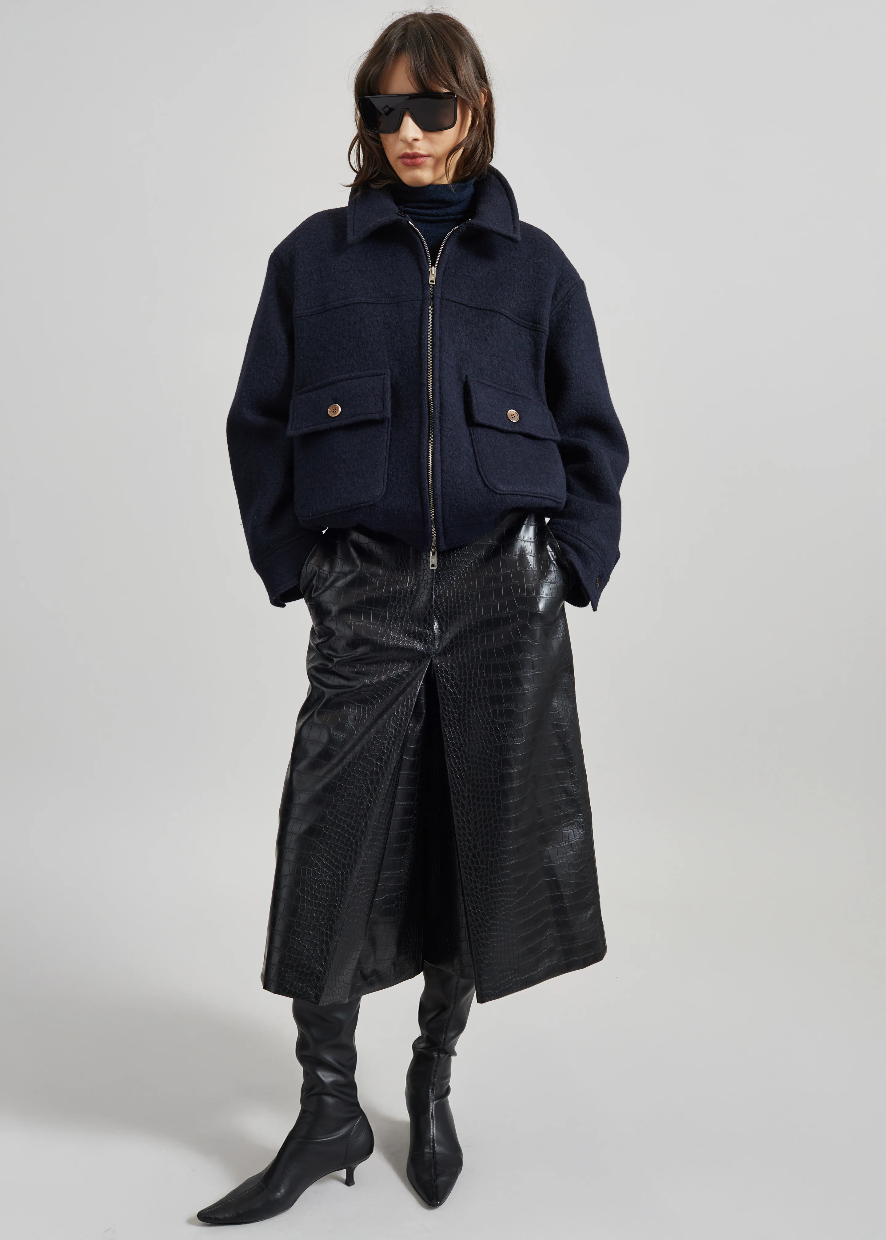 Elmont Brushed Wool Quilted Jacket - Dark Navy - Image 3