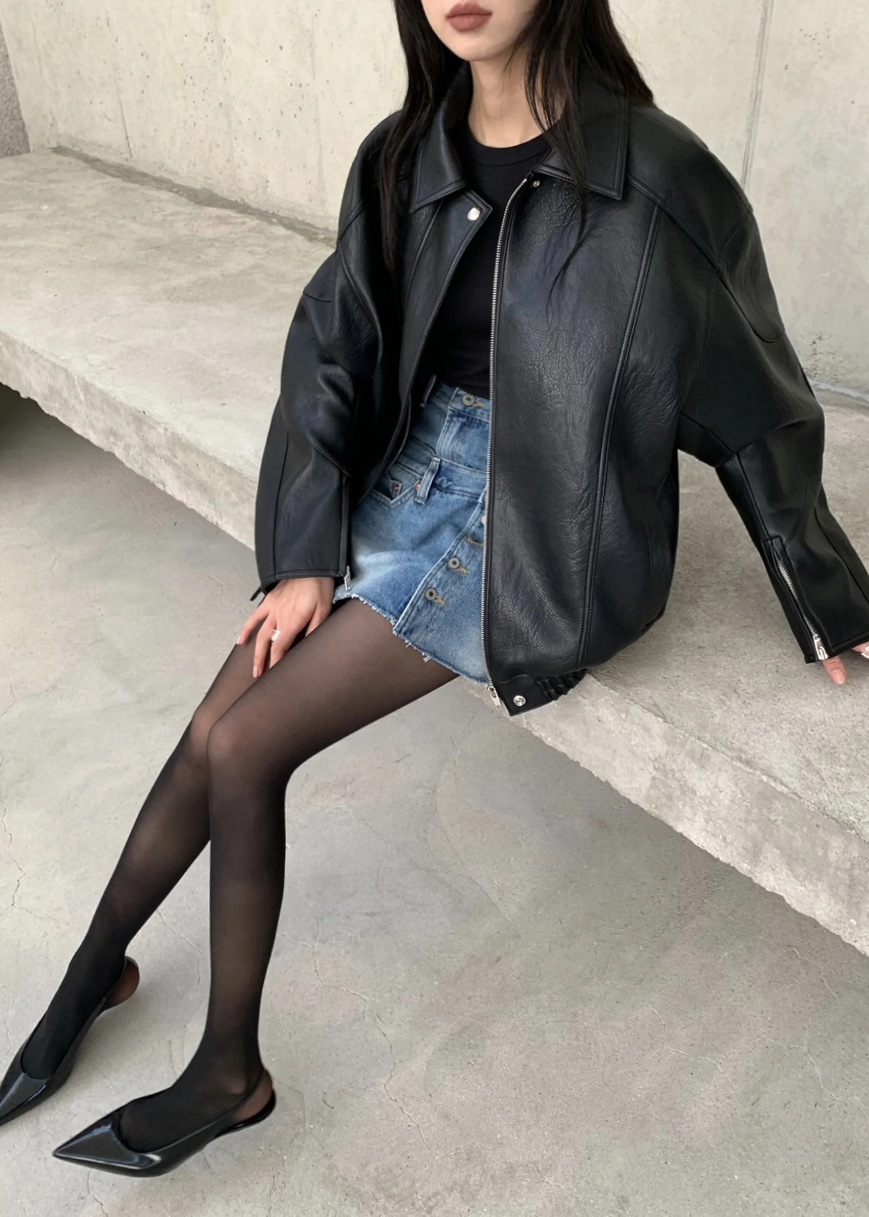 Enora Faux Leather Jacket - Black - Image 2