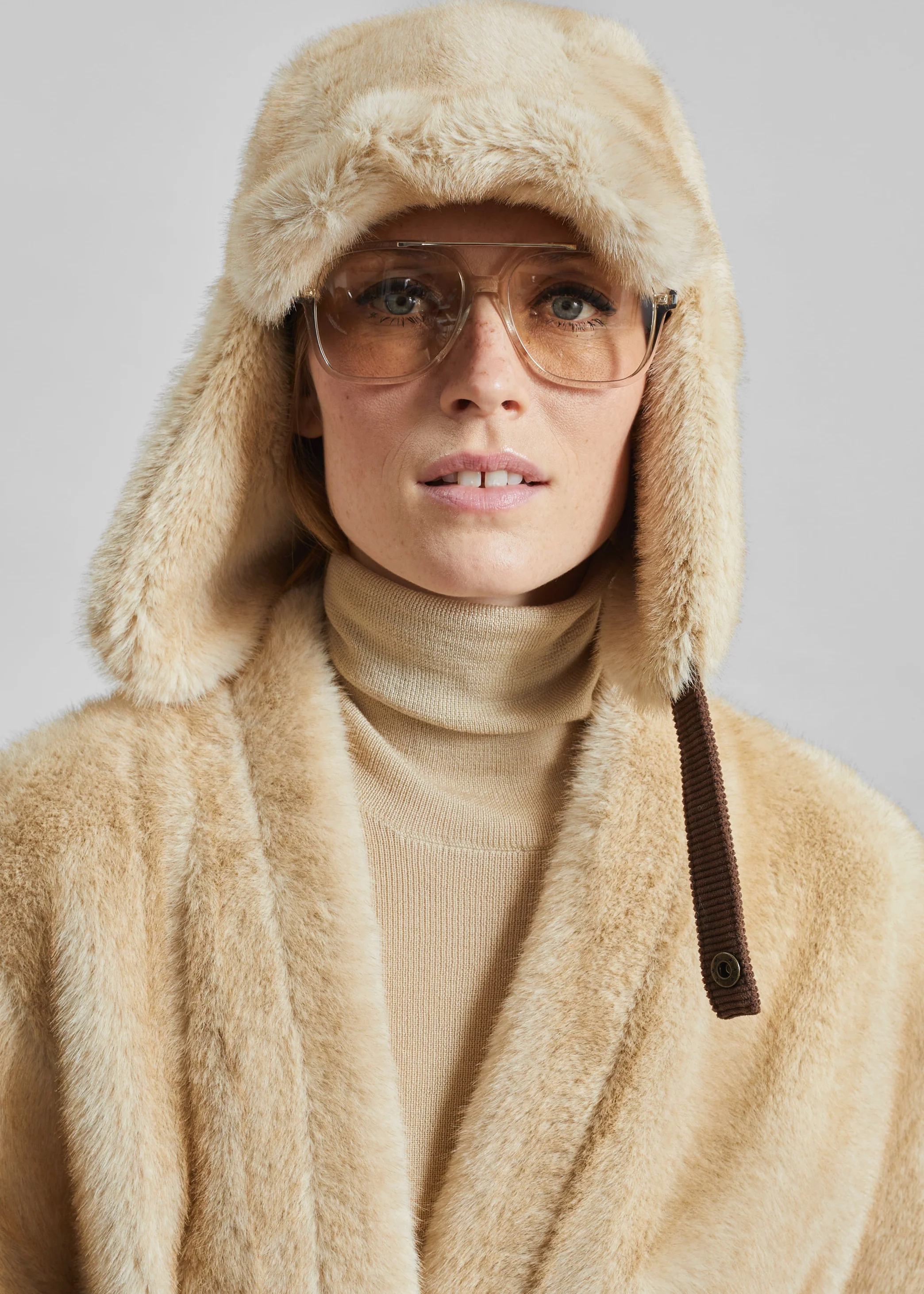 Freccia Faux Fur Aviator Hat - Beige - Image 2