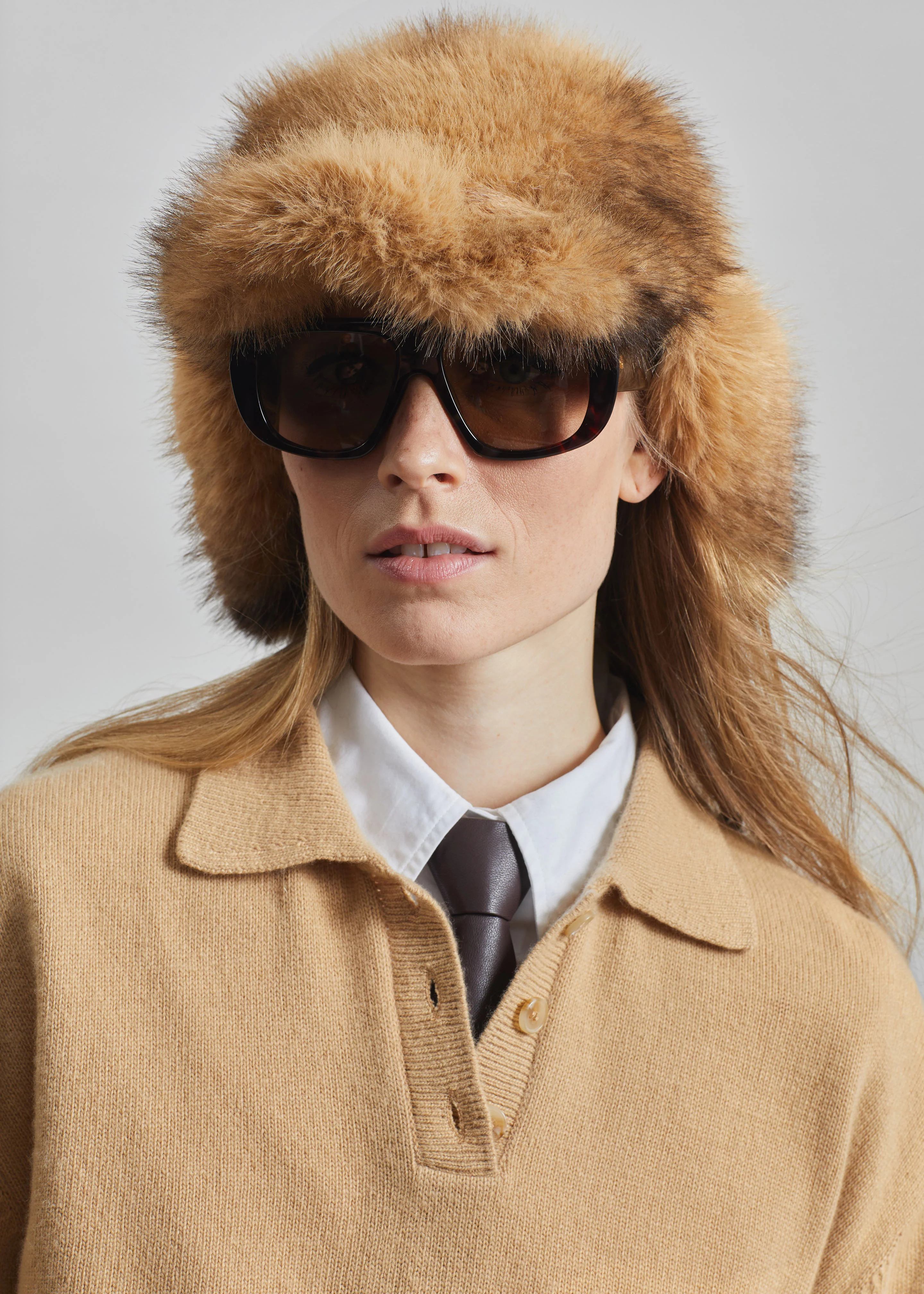 Freccia Faux Fur Aviator Hat - Beige/Brown - Image 2