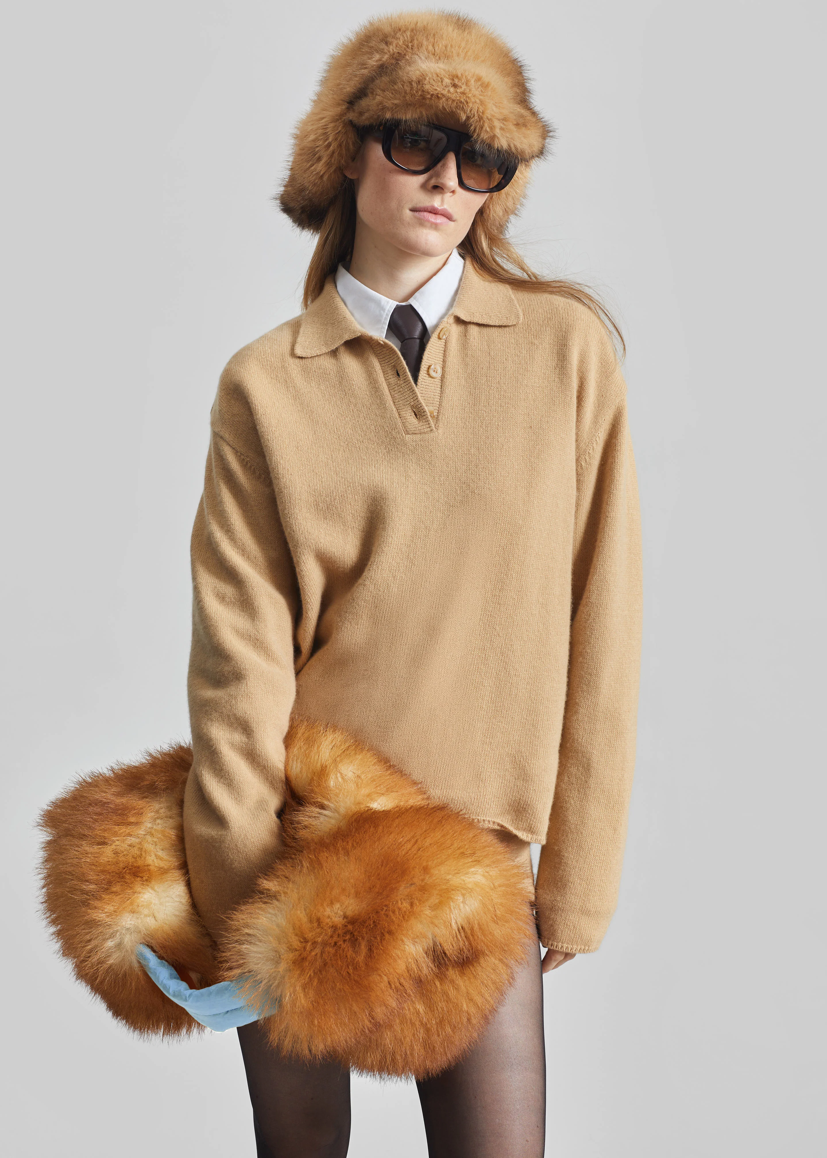 Freccia Faux Fur Aviator Hat - Beige/Brown - Image 6