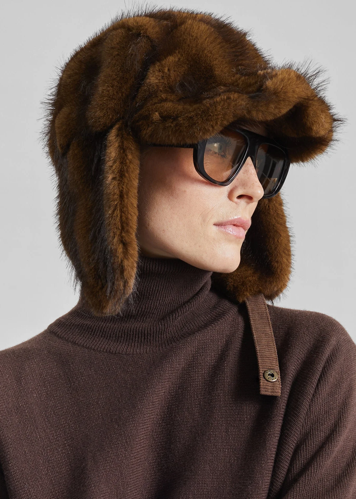 Freccia Faux Fur Aviator Hat - Brown - Image 2