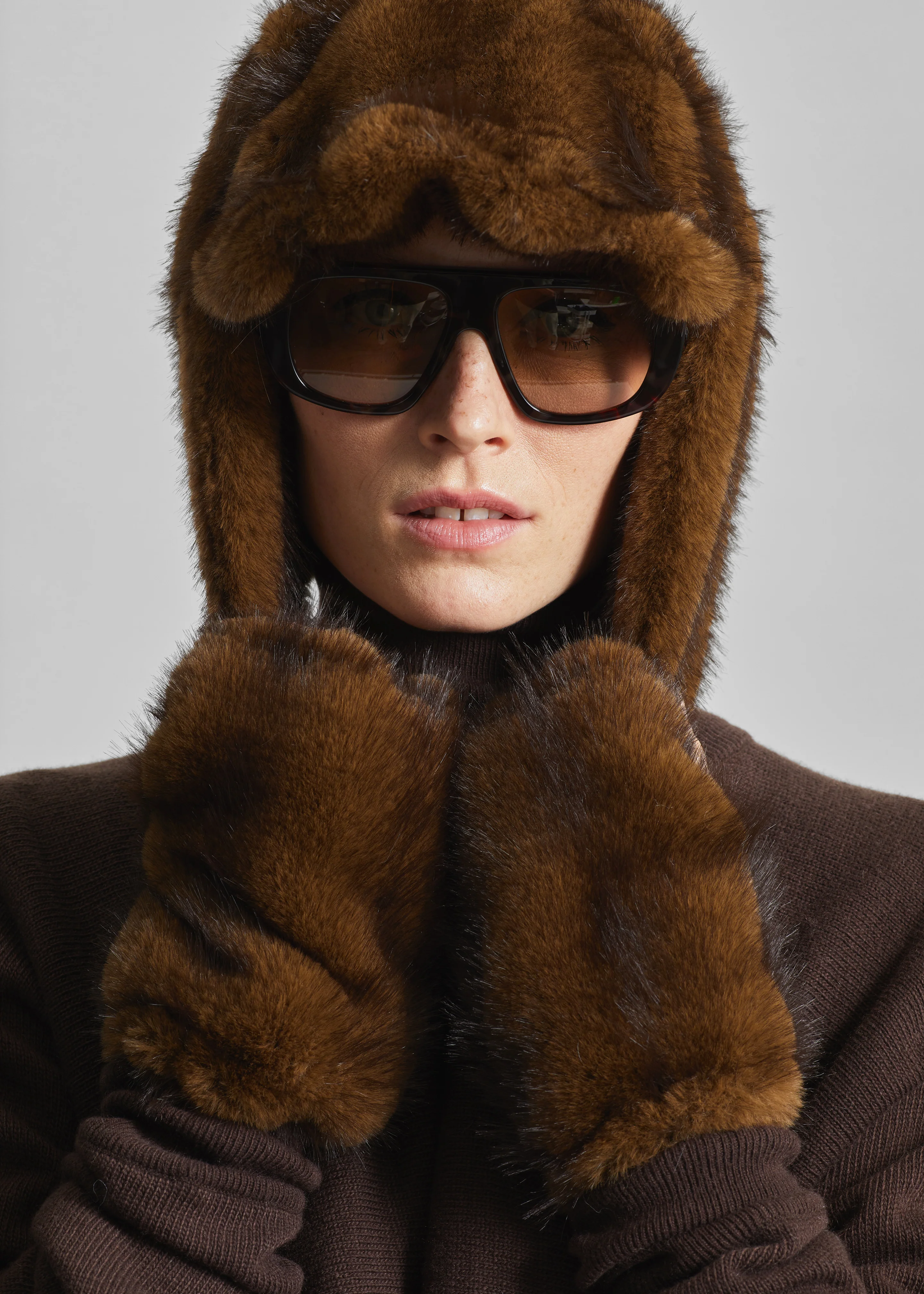 Freccia Faux Fur Aviator Hat - Brown - Image 4