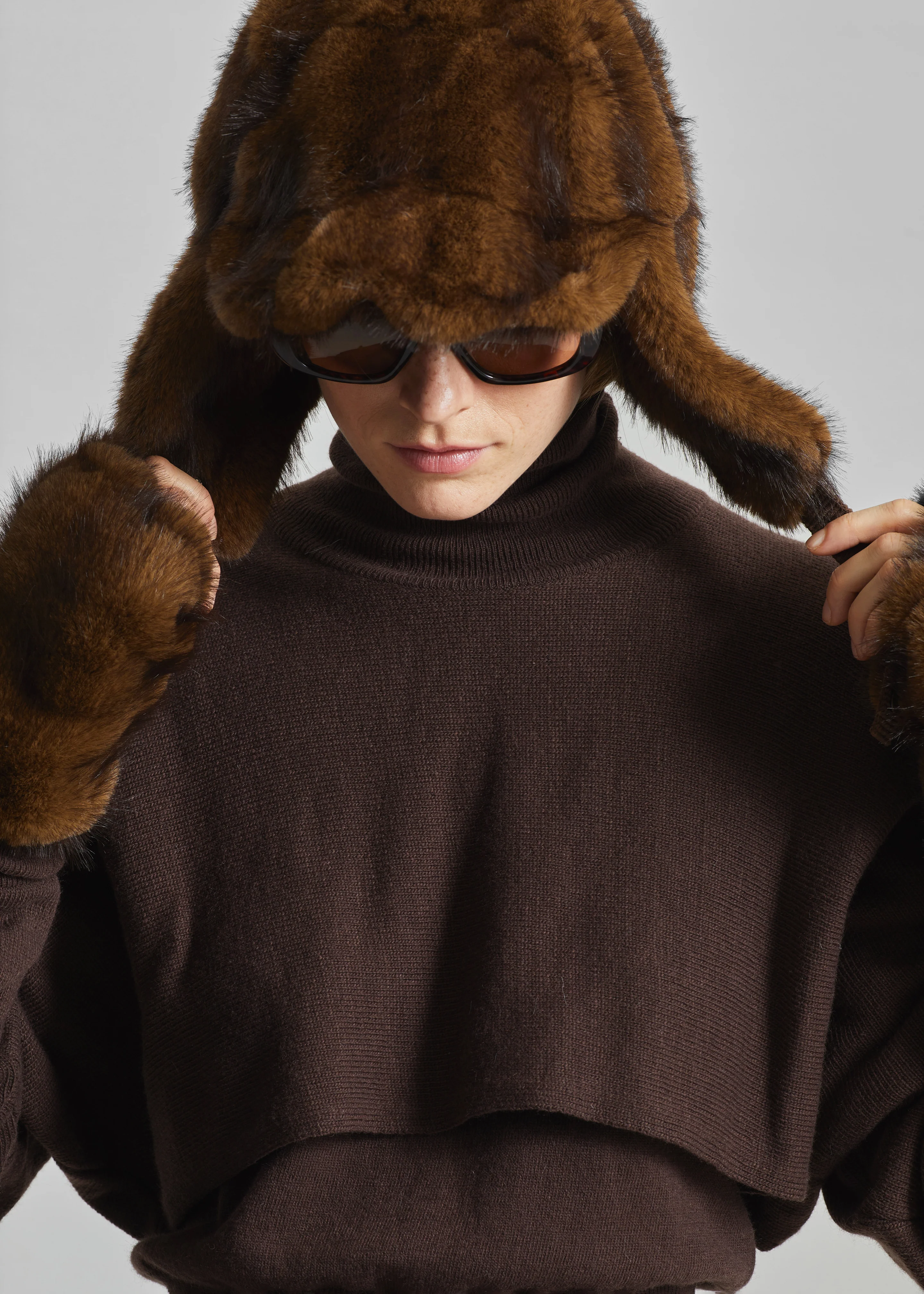 Freccia Faux Fur Aviator Hat - Brown - Image 5