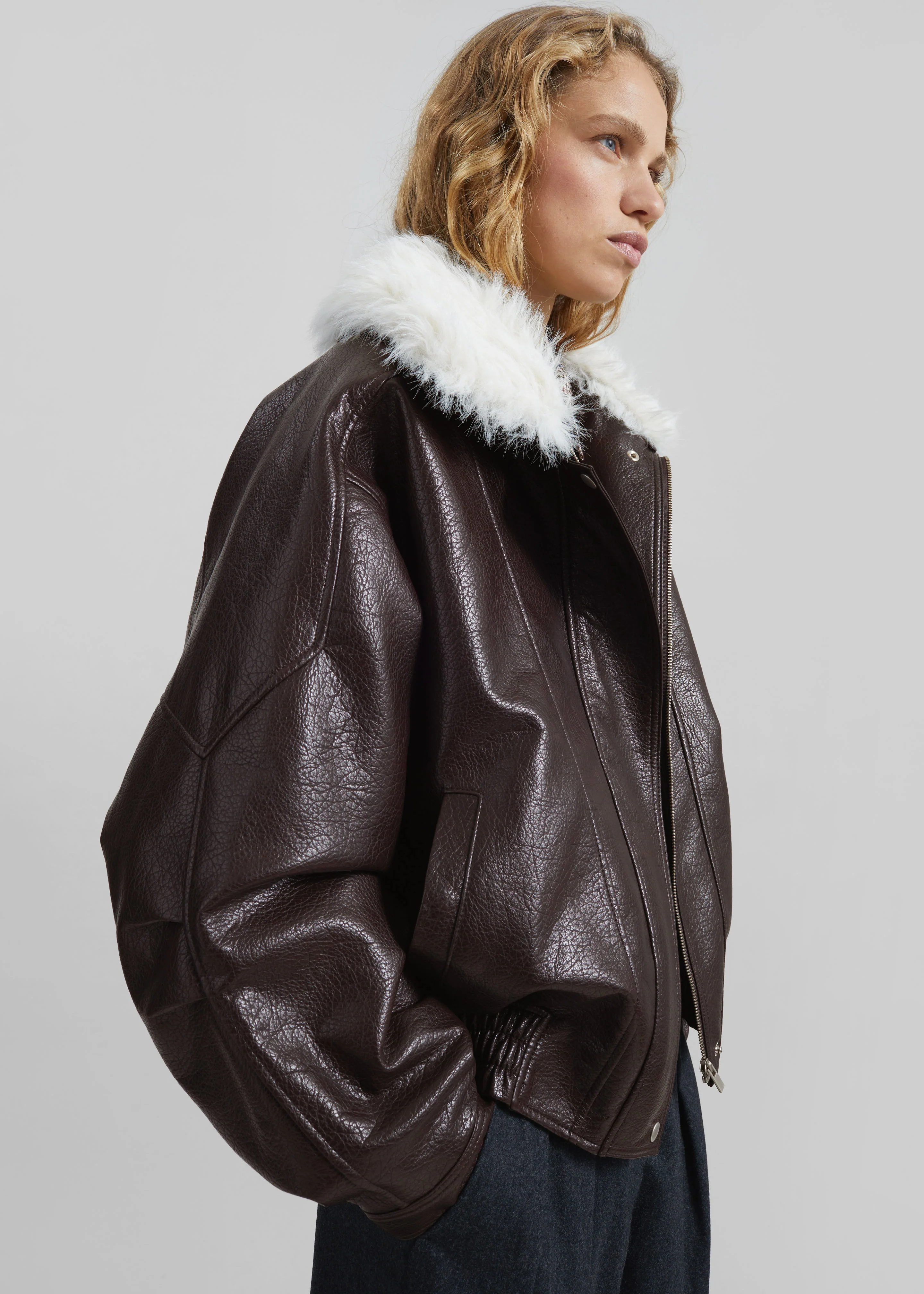 Gemonio Faux Leather Jacket - Brown - Image 6