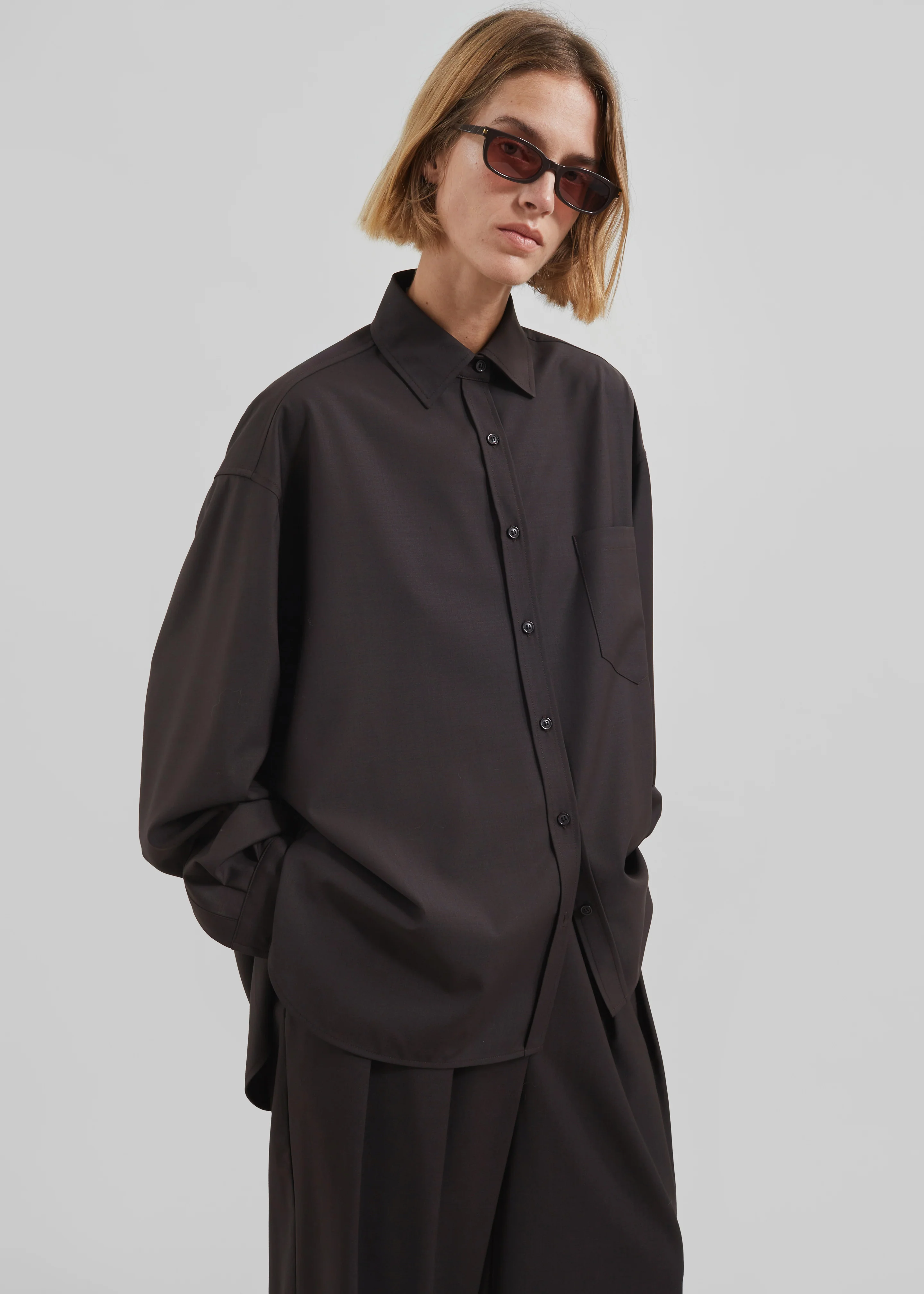 Georgia Wool Blend Shirt - Brown