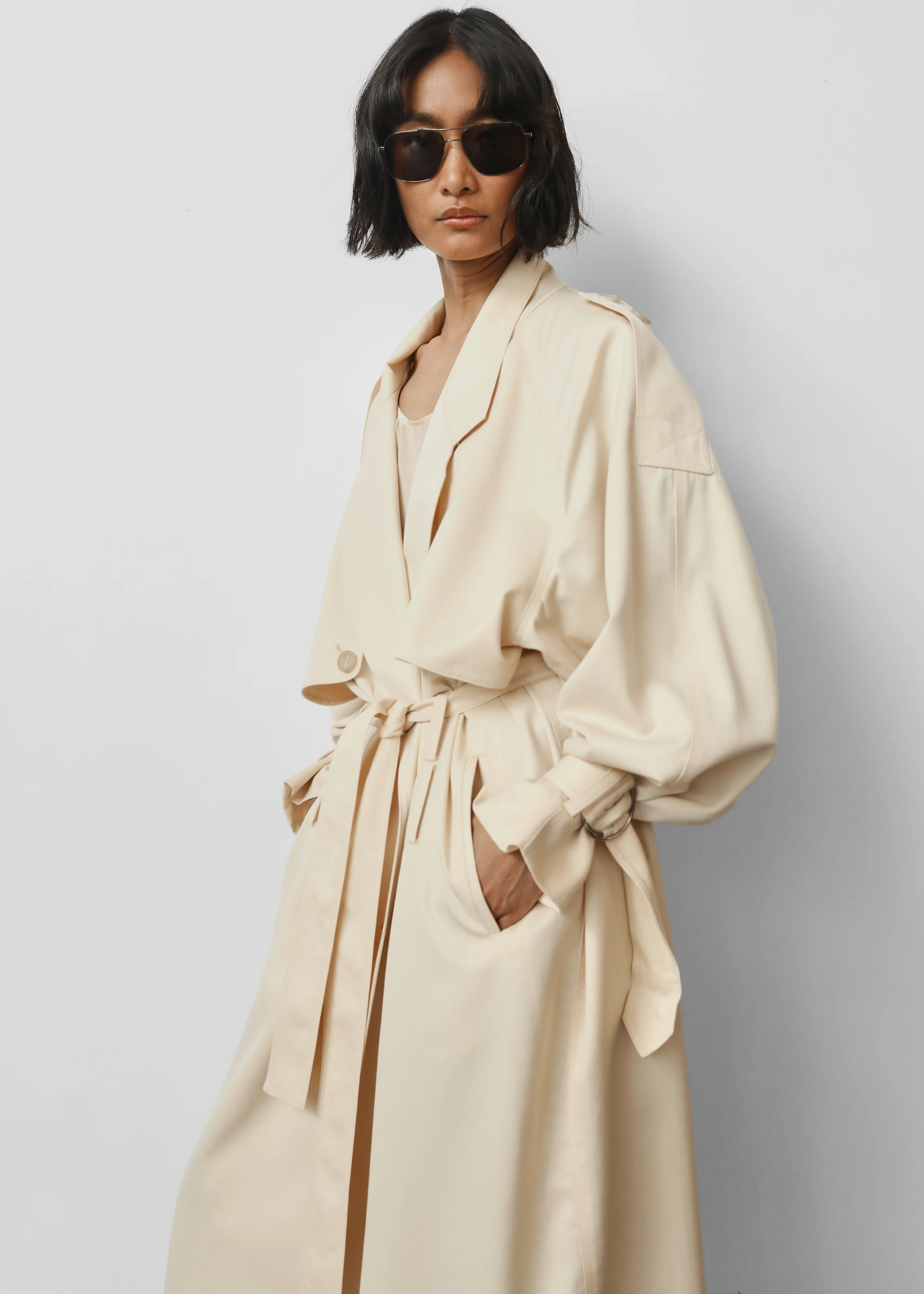 Glendale Double Belt Loop Trench - Pale Yellow - Image 2