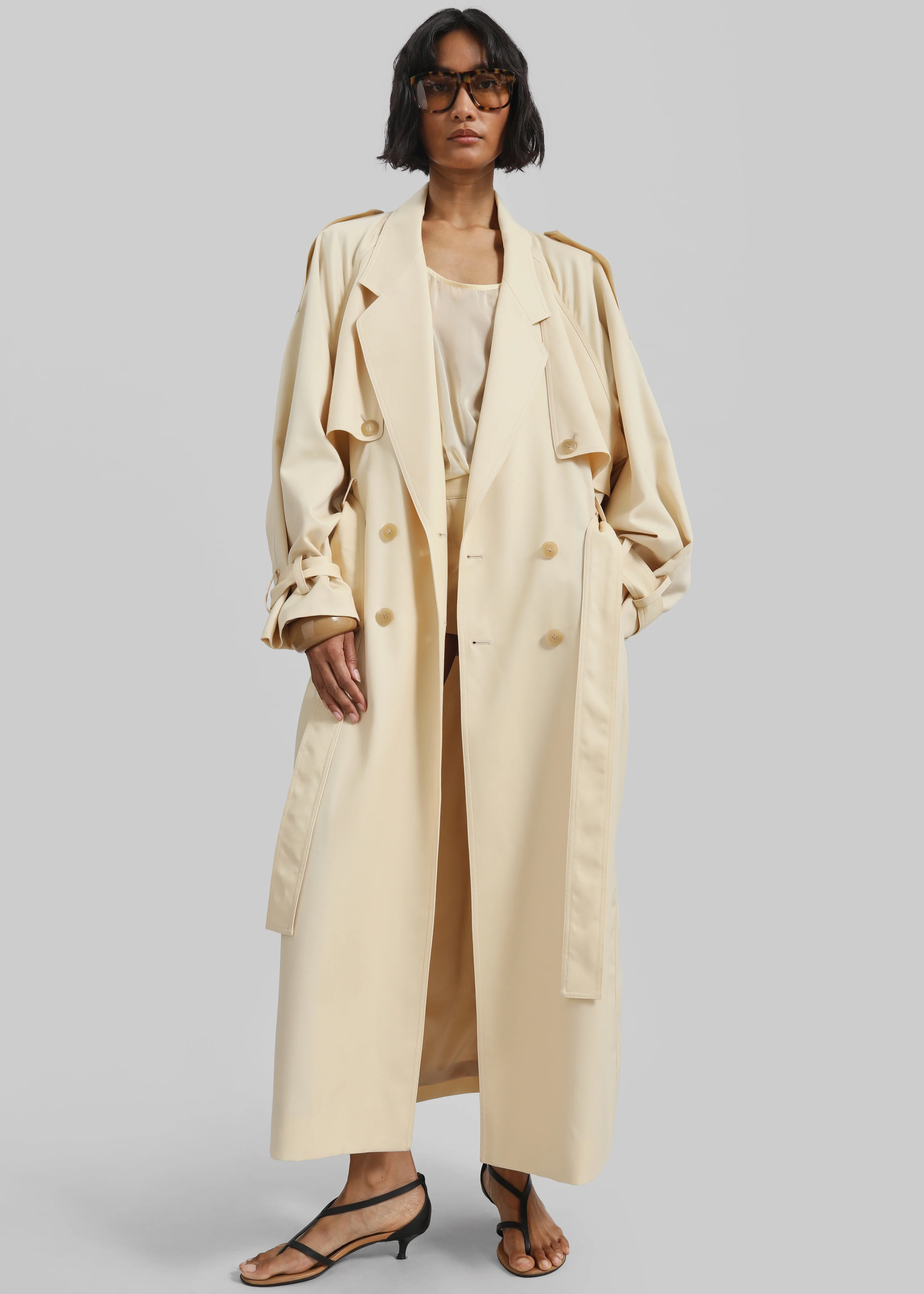Glendale Double Belt Loop Trench - Pale Yellow - Image 4