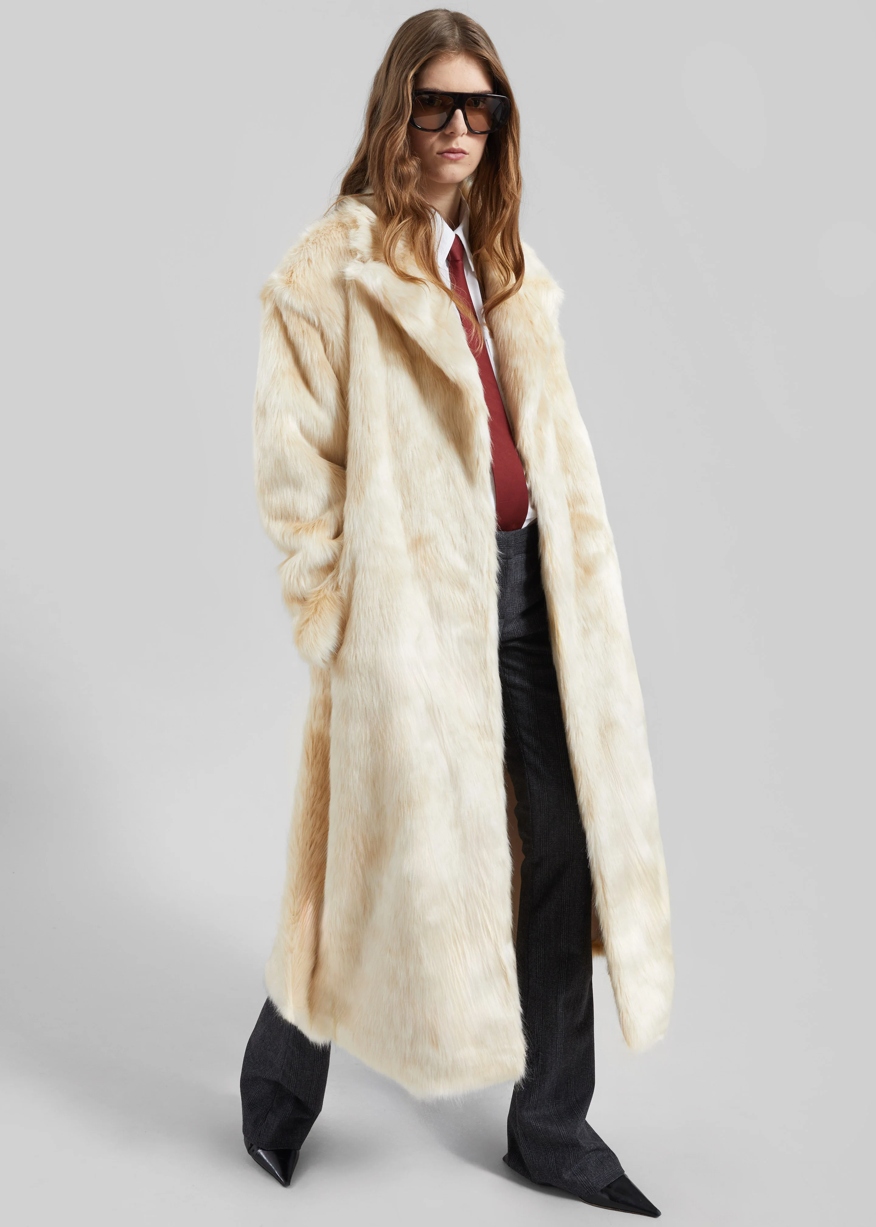 Gordona Faux Fur Coat - Cream - Image 2