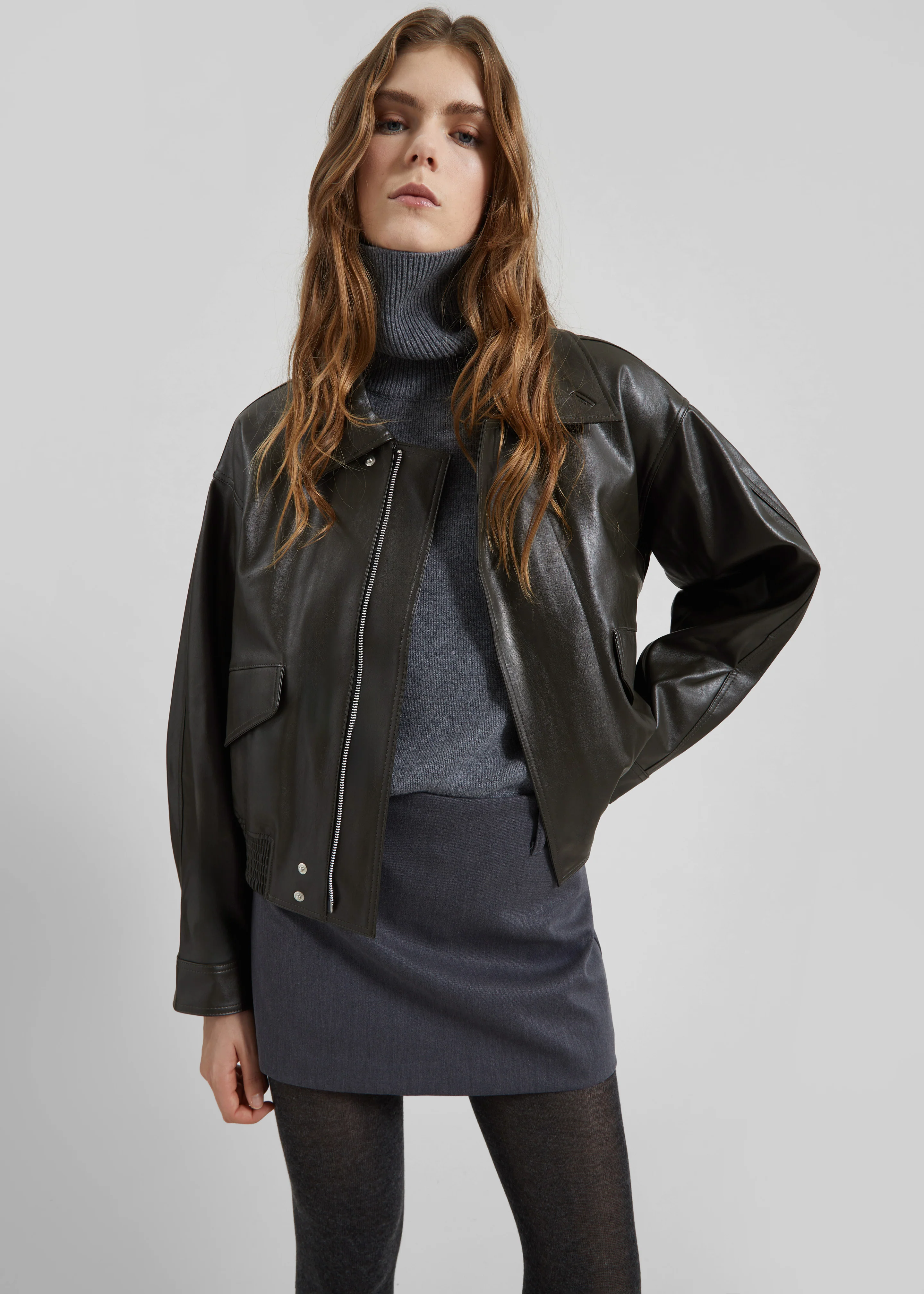 Halmstad Faux Leather Jacket - Charcoal - Image 2