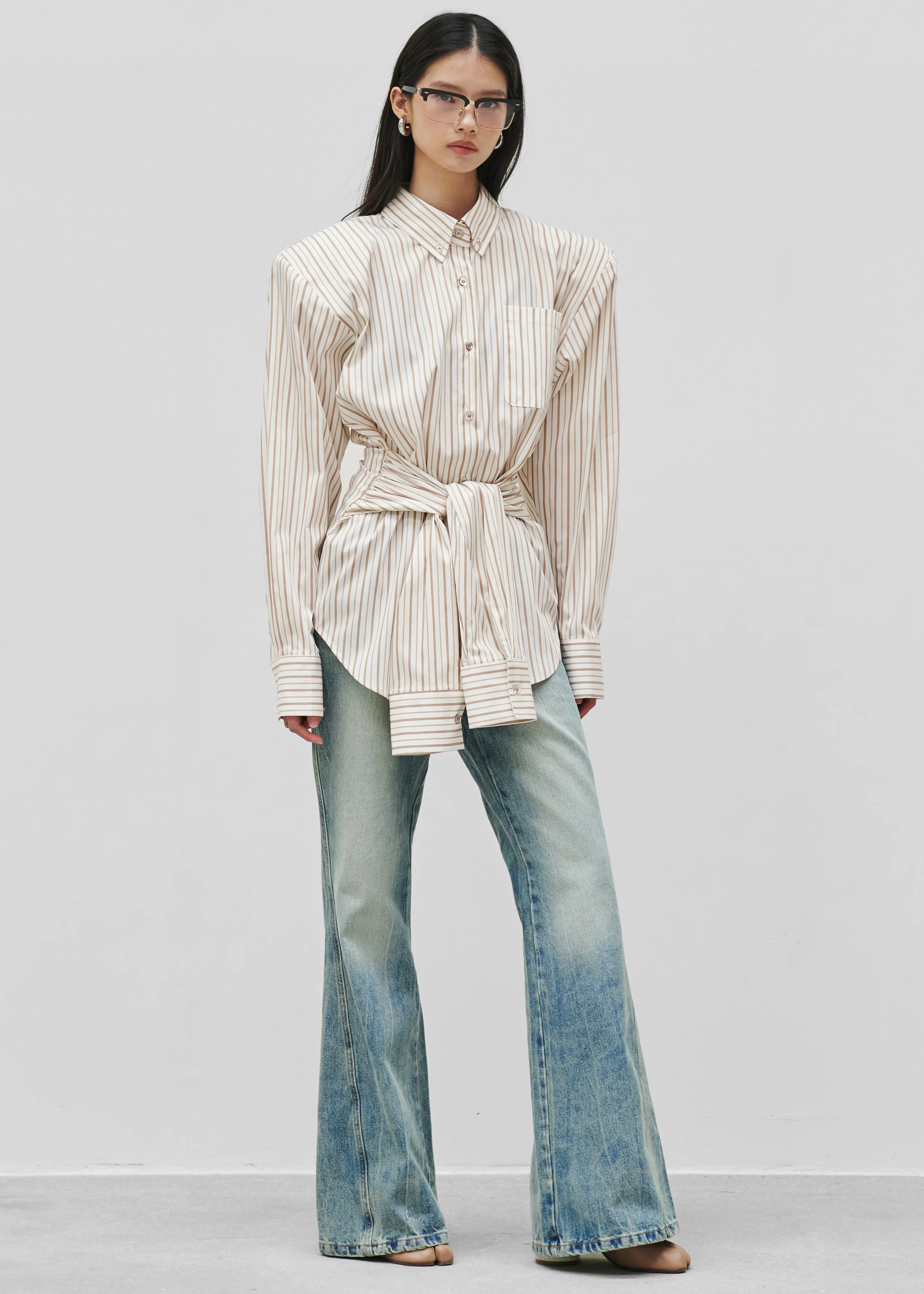 Heaton Double-Sleeve Padded Shirt - White/Brown Stripe