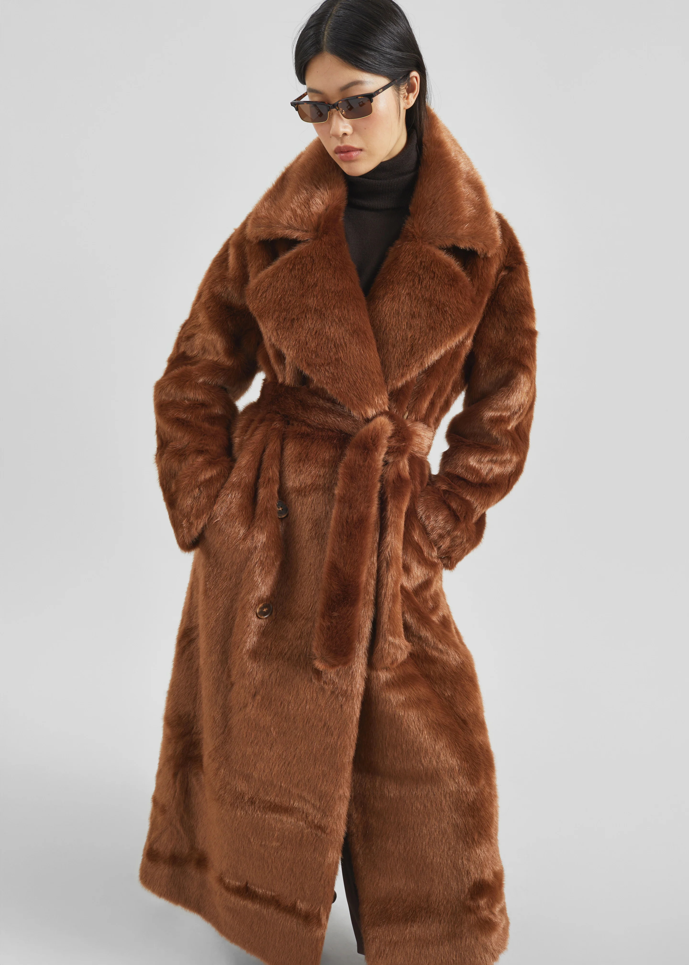 Joni Faux Fur Coat - Dark Camel - Image 3