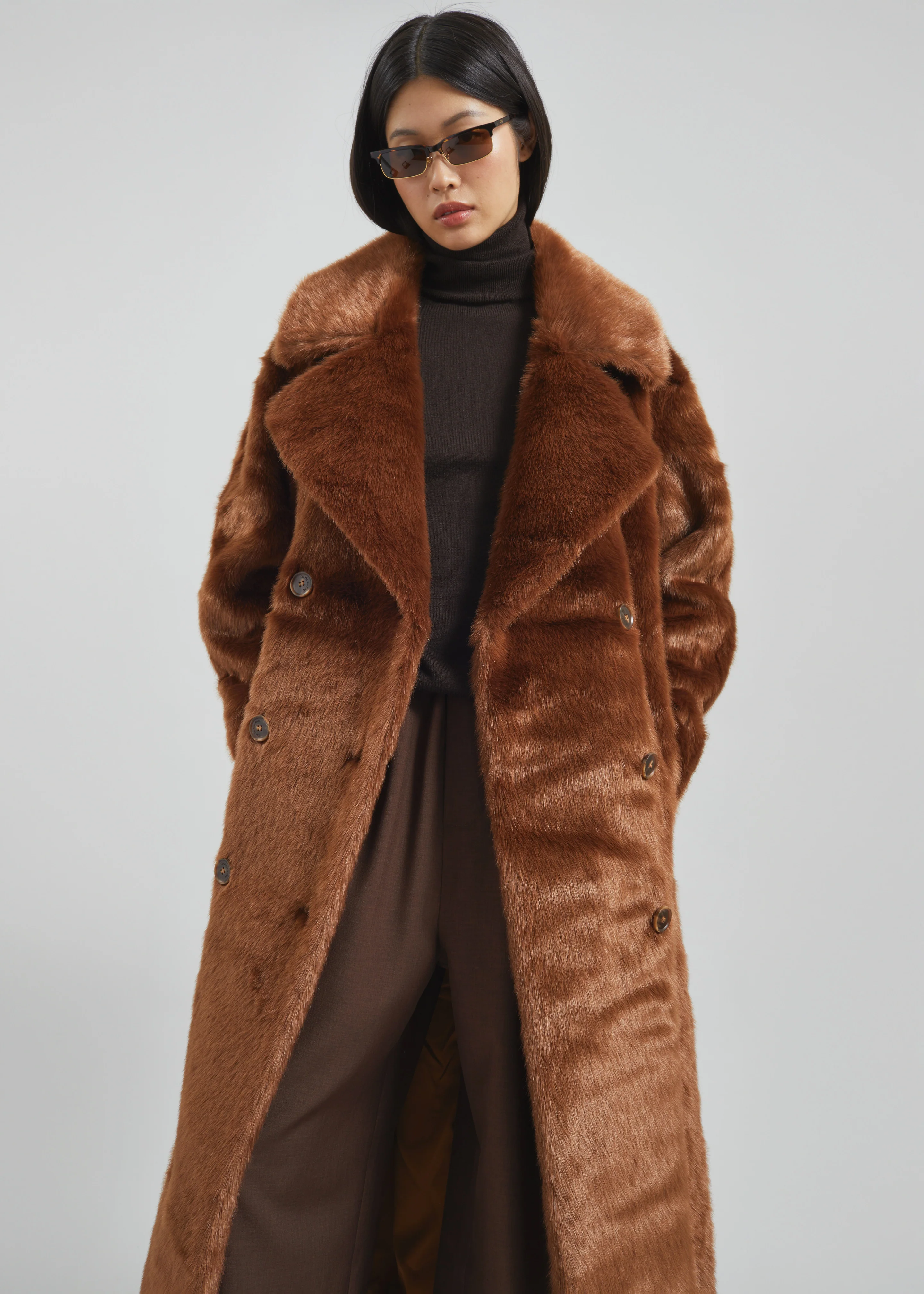Joni Faux Fur Coat - Dark Camel - Image 5