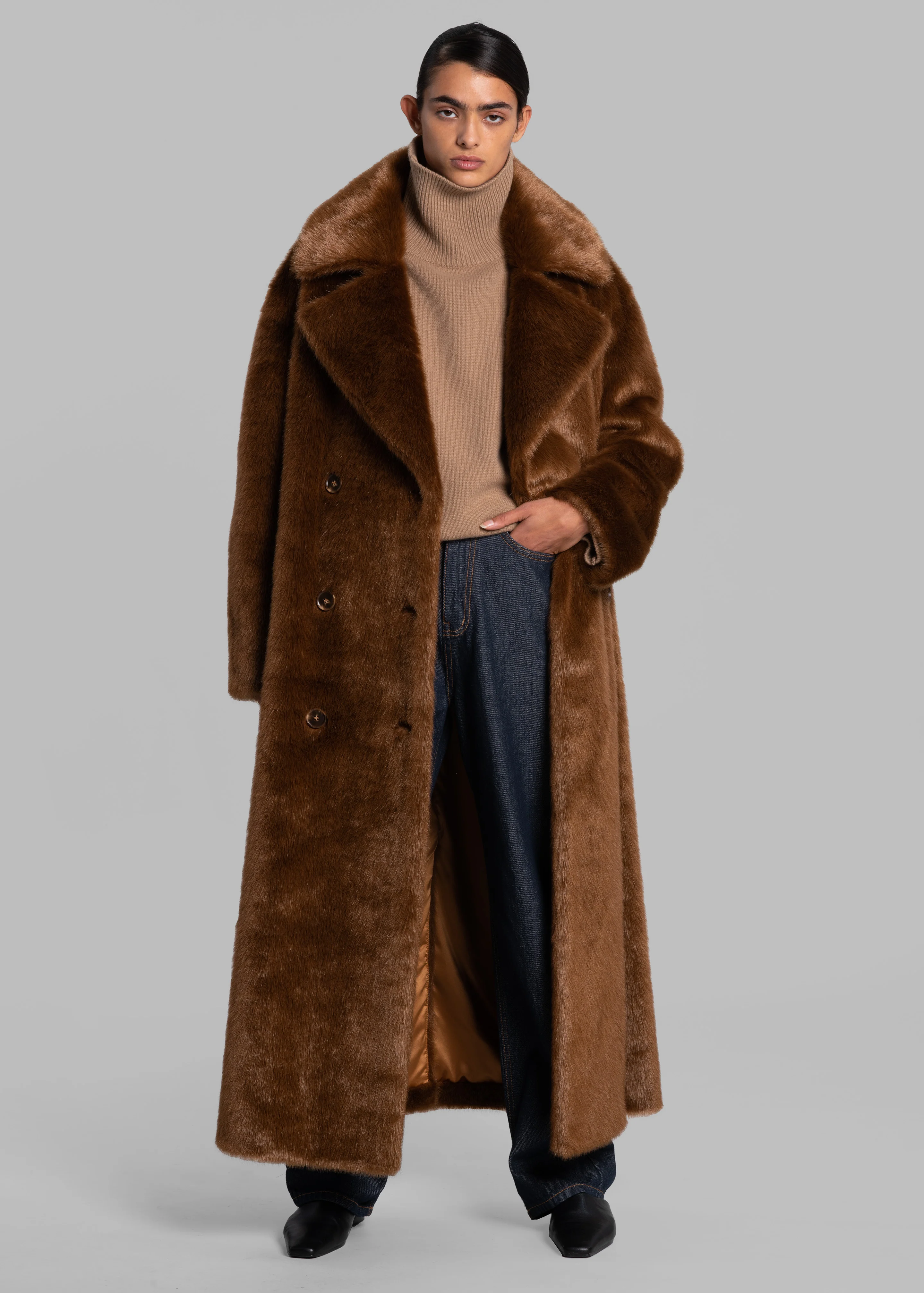 Joni Faux Fur Coat - Dark Camel - Image 7