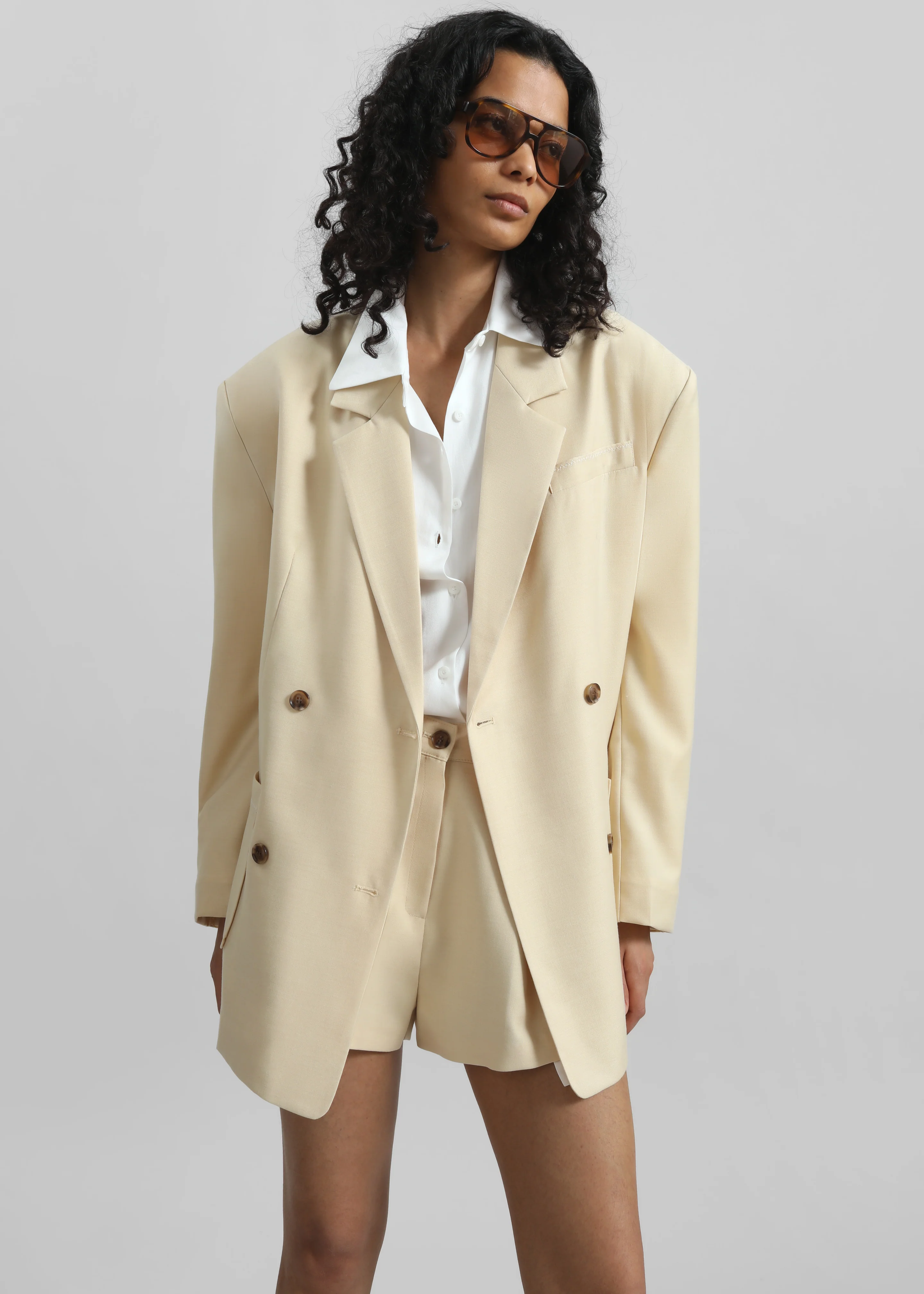 Juvay Double Breasted Blazer - Pale Yellow - Image 2