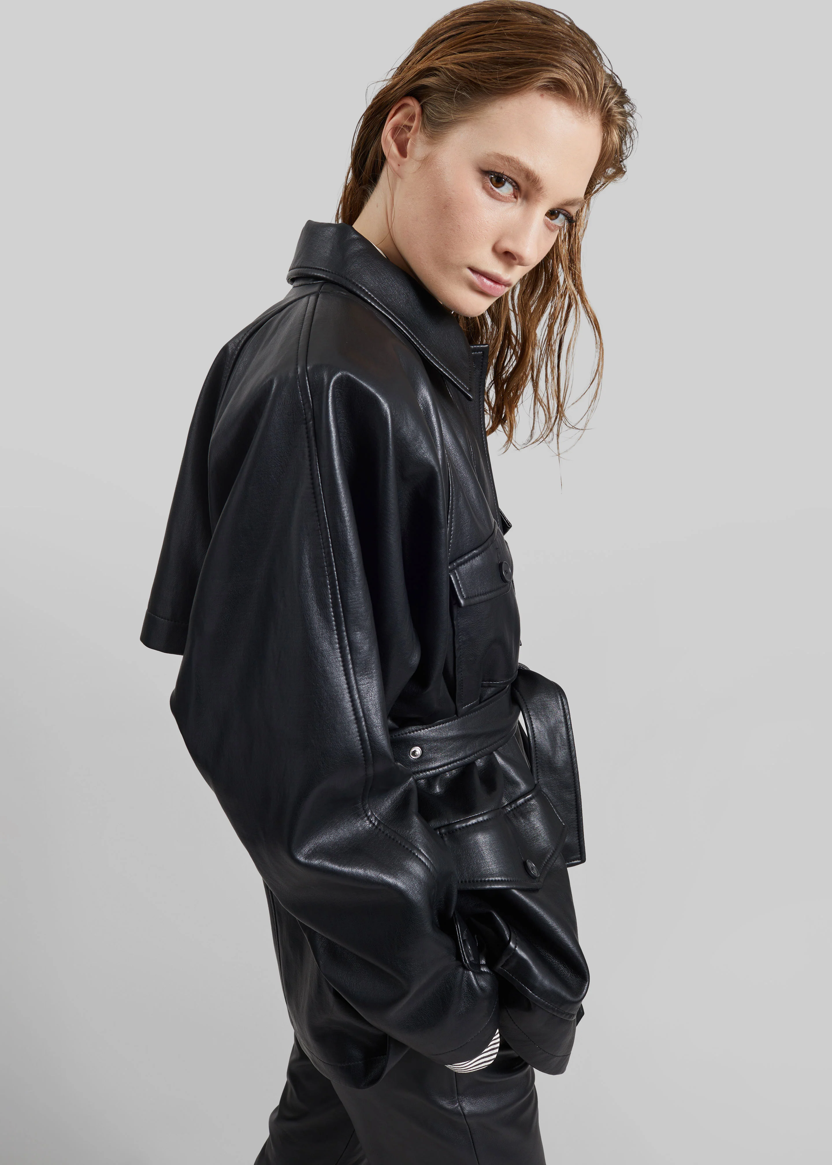 Kelia Faux Leather Padded Utility Jacket - Black - Image 15