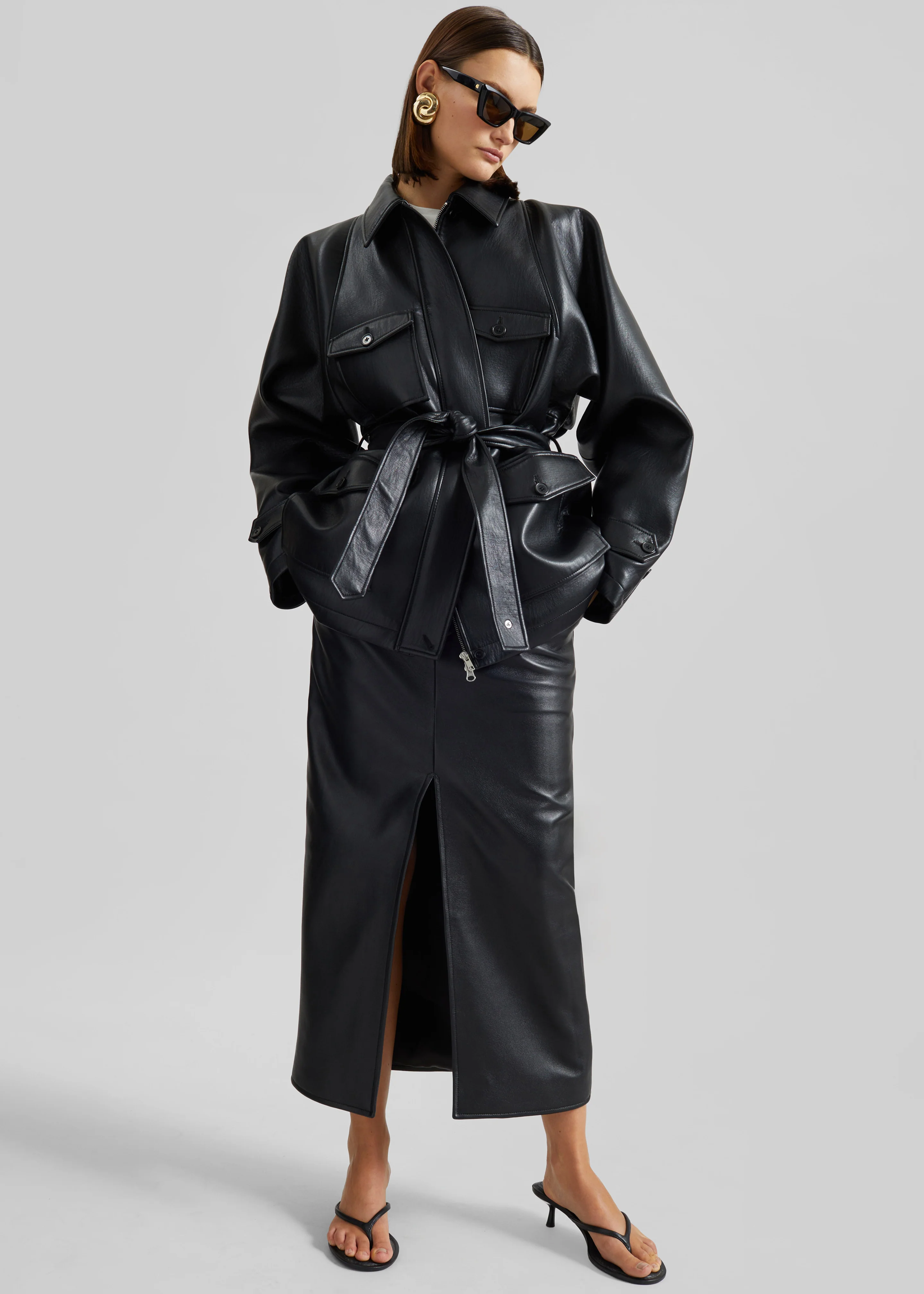 Kelia Faux Leather Padded Utility Jacket - Black - Image 2